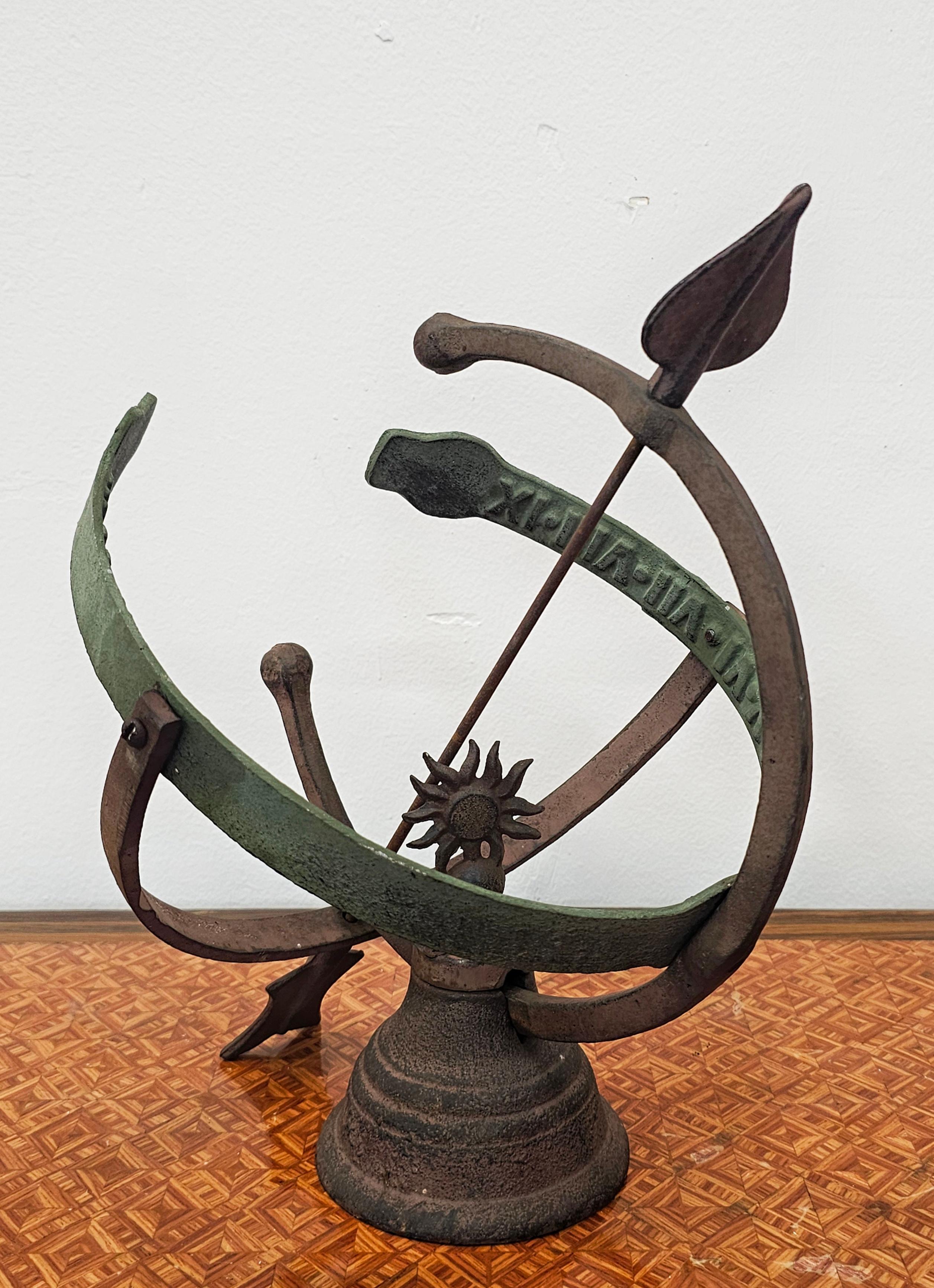 19th Century Antique Sundial done in wrought iron and brass with heavy patina, Germany 1800s For Sale