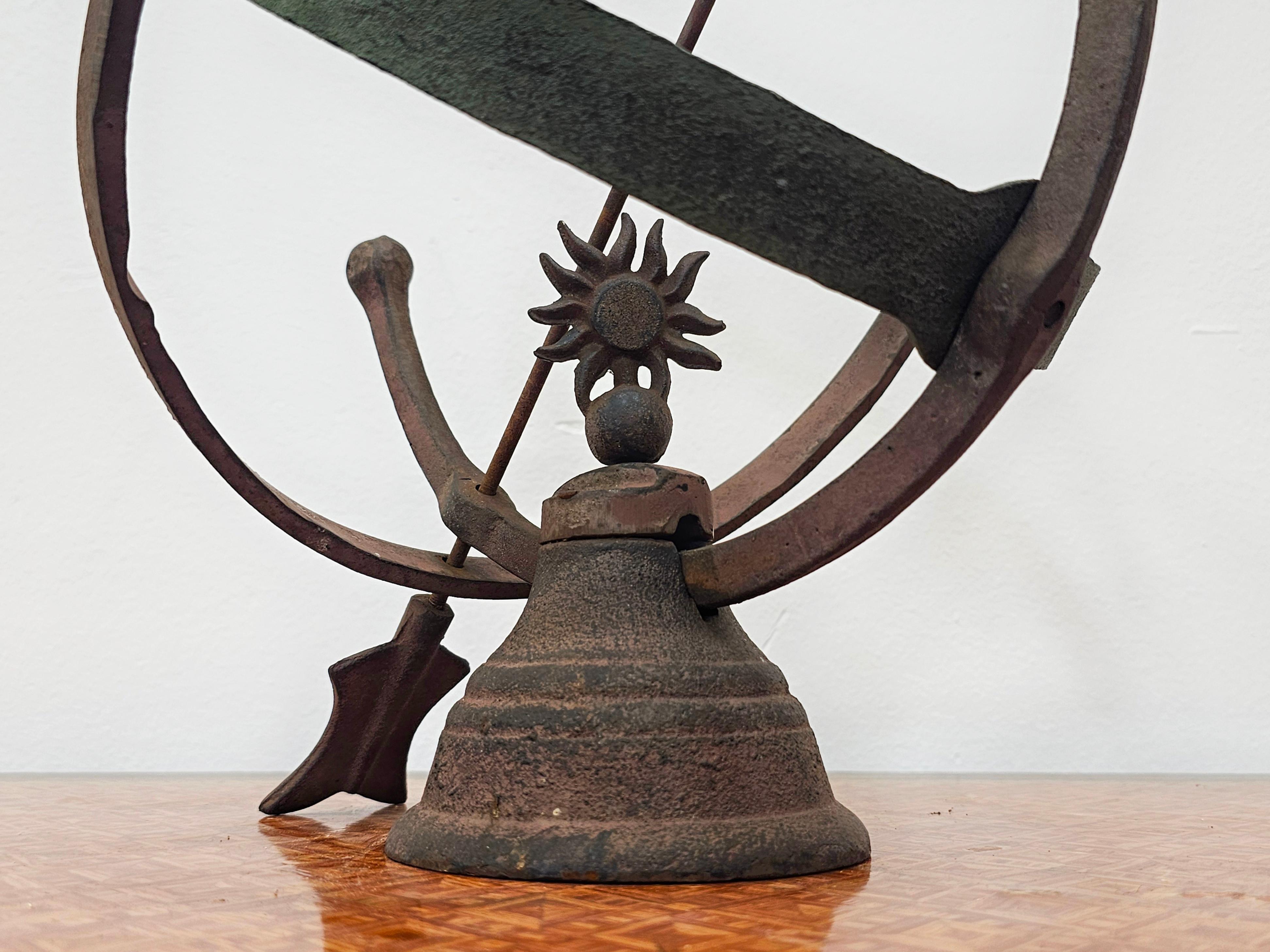 Brass Antique Sundial done in wrought iron and brass with heavy patina, Germany 1800s For Sale