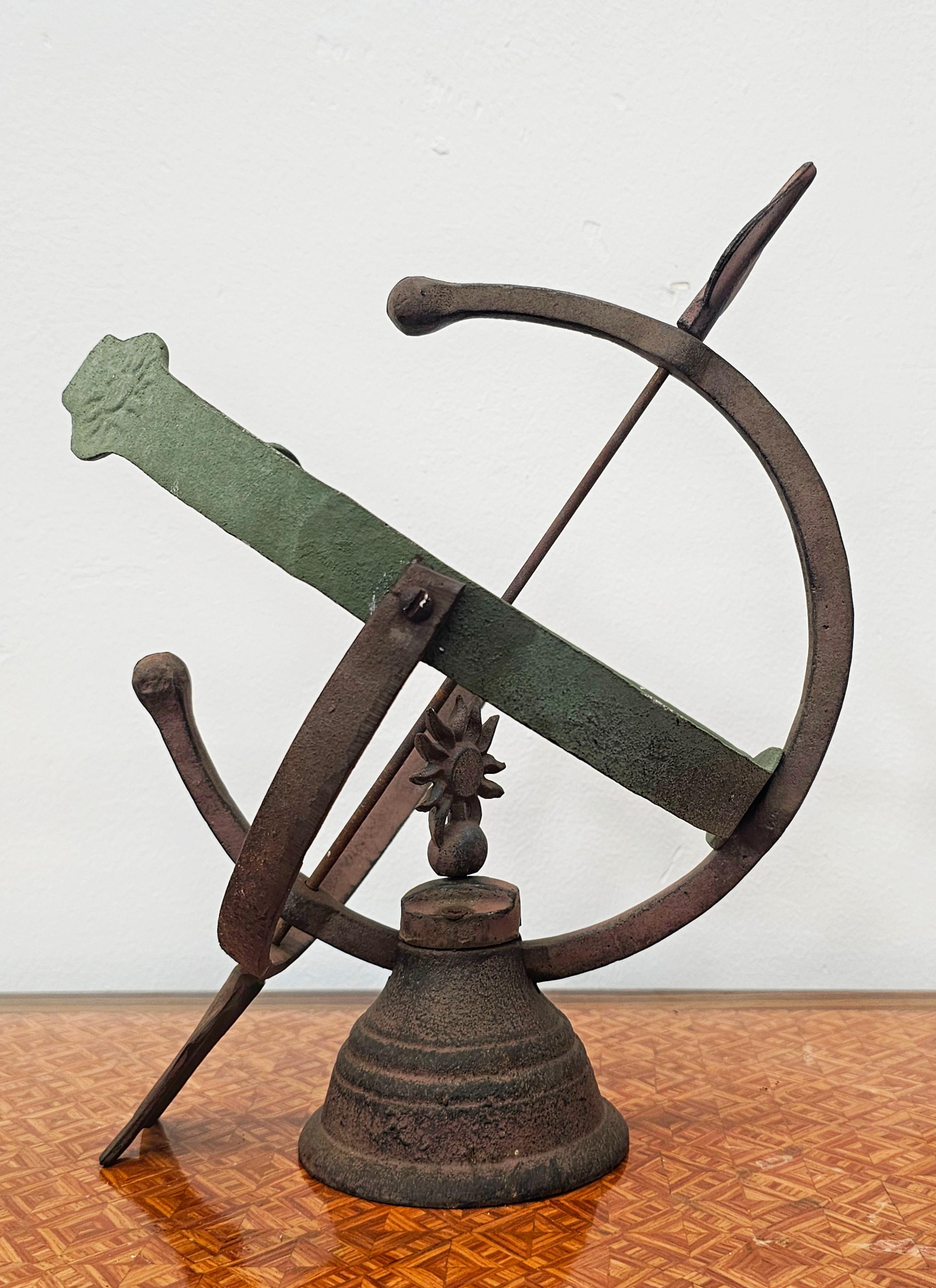Antique Sundial done in wrought iron and brass with heavy patina, Germany 1800s For Sale 1