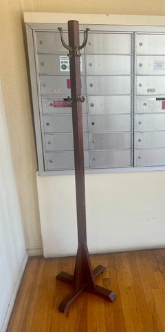 Antique Superb Arts & Crafts Freestanding Coat & Hats Rackin Oak & Brass