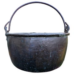 Antique Supper Large Heavy Solid Hammered Copper Bucket (seau en cuivre martelé)