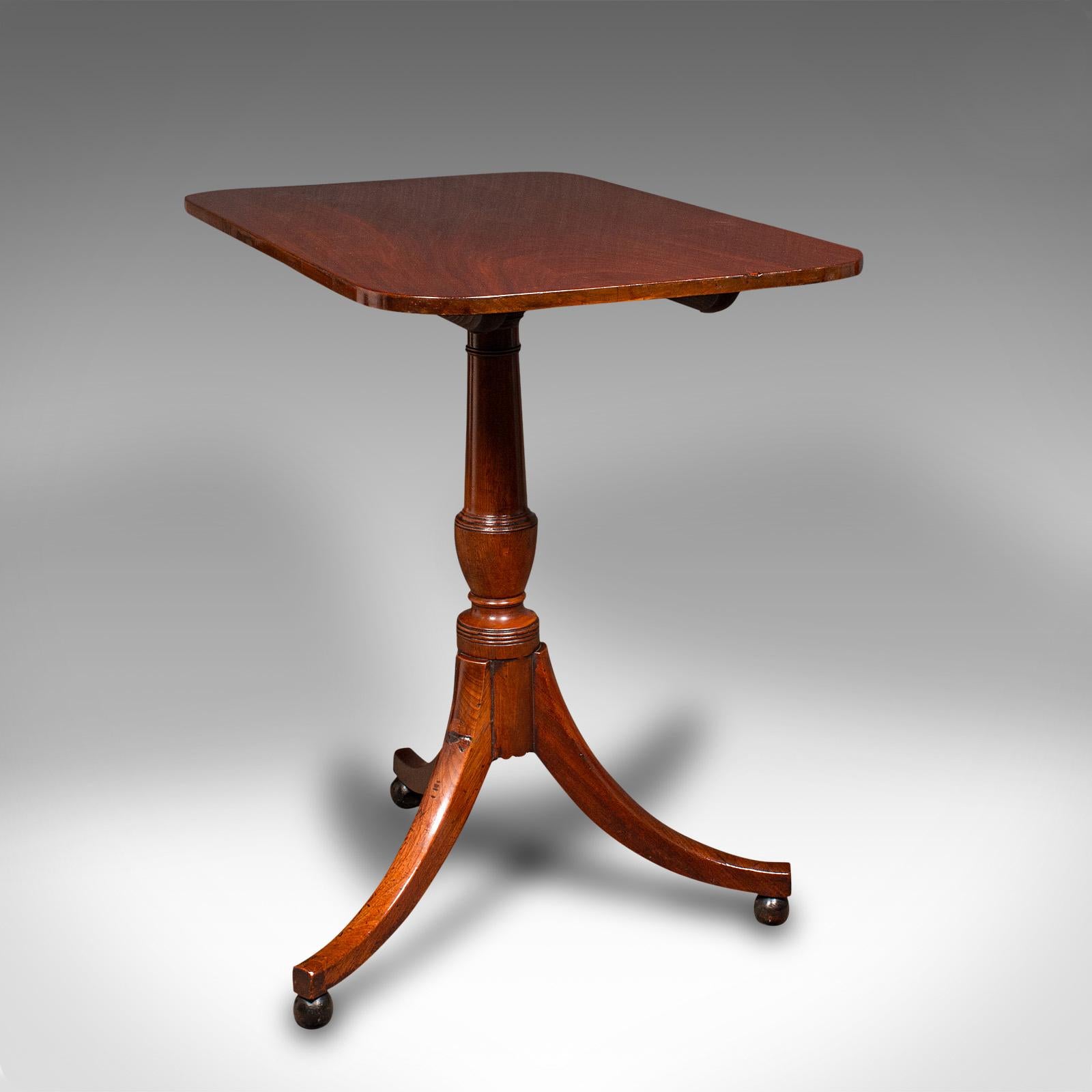 This is an antique supper table. An English, mahogany snap-top lamp or occasional table, dating to the Regency period, circa 1820.

Fine appearance, with superb colour and appealing form
Displaying a desirable aged patina and in good order
Select