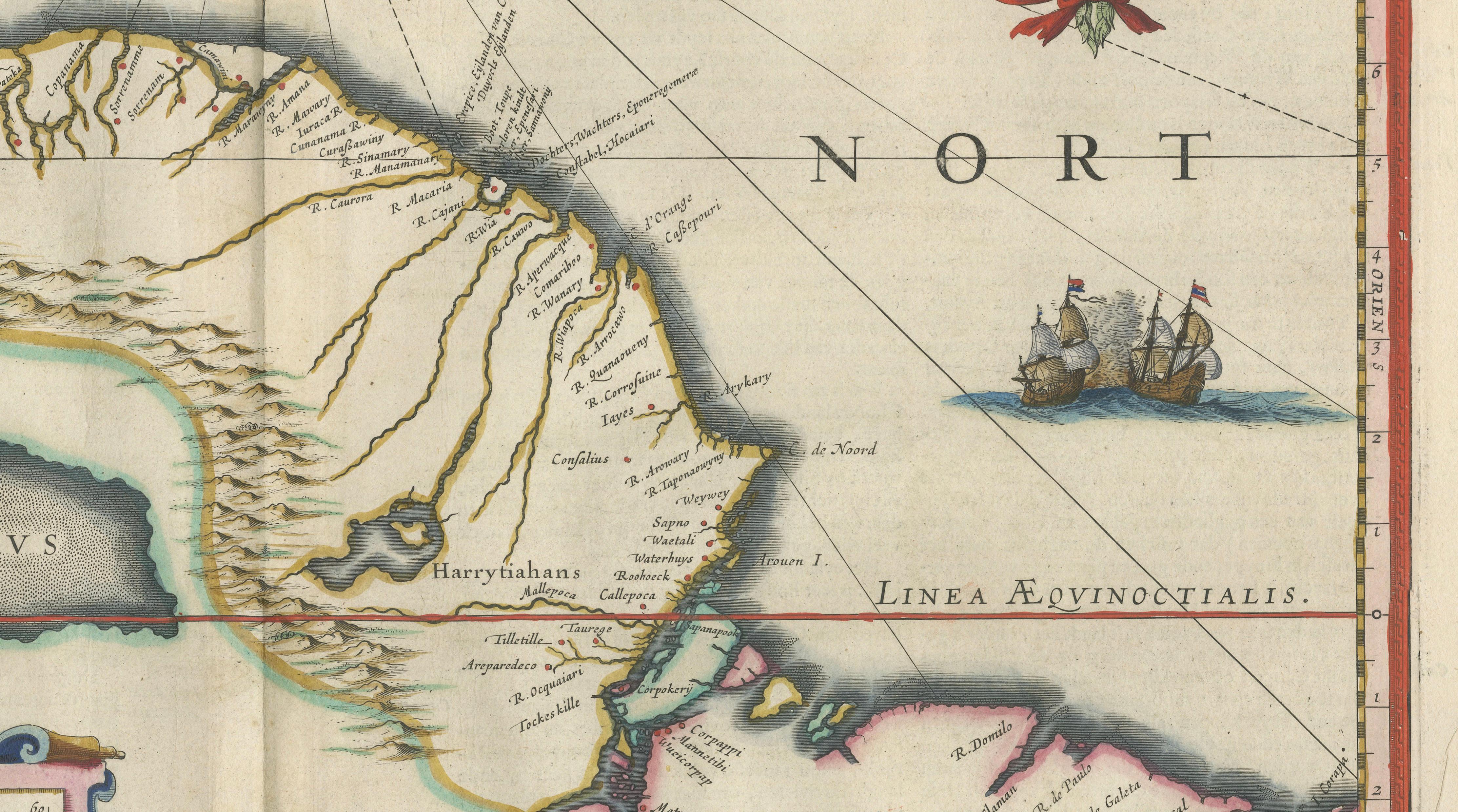 Antique Surinam & Guiana Map Blaeu c.1642 – Amazon, El Dorado