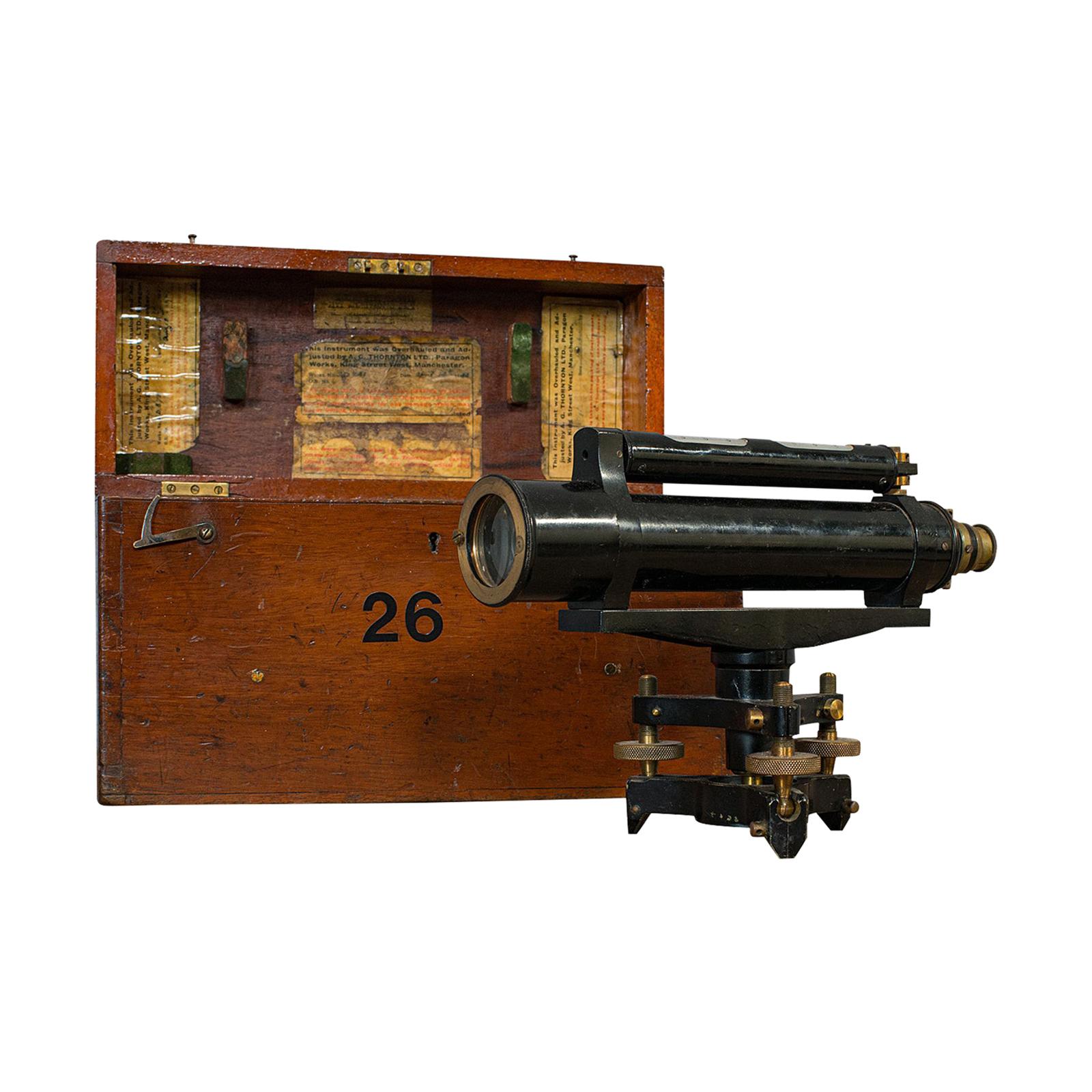 Nivel de topógrafo antiguo, inglés, latón, instrumento científico, Halden & Sons