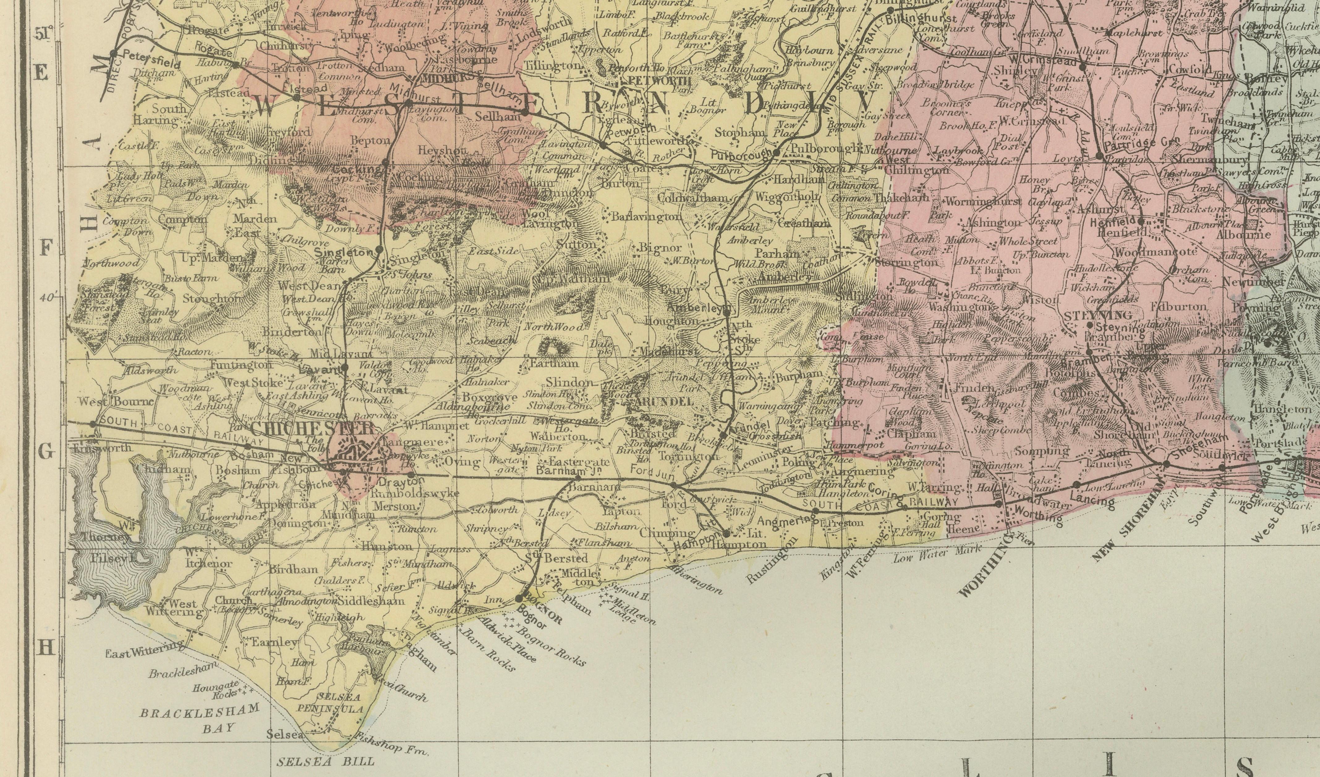 Antique Sussex Map, Brighton "London-by-the-Sea", Edward Weller 1885