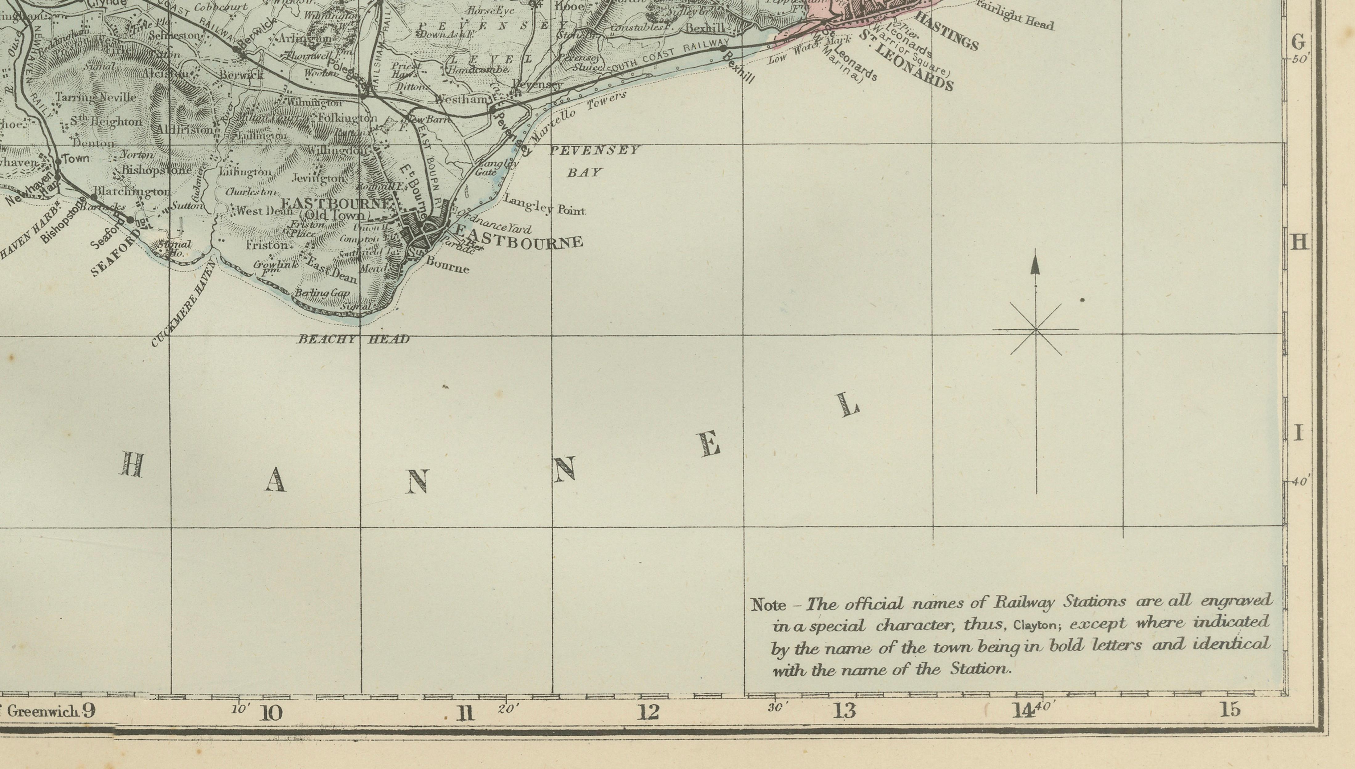 Antique Sussex Map, Brighton "London-by-the-Sea", Edward Weller 1885