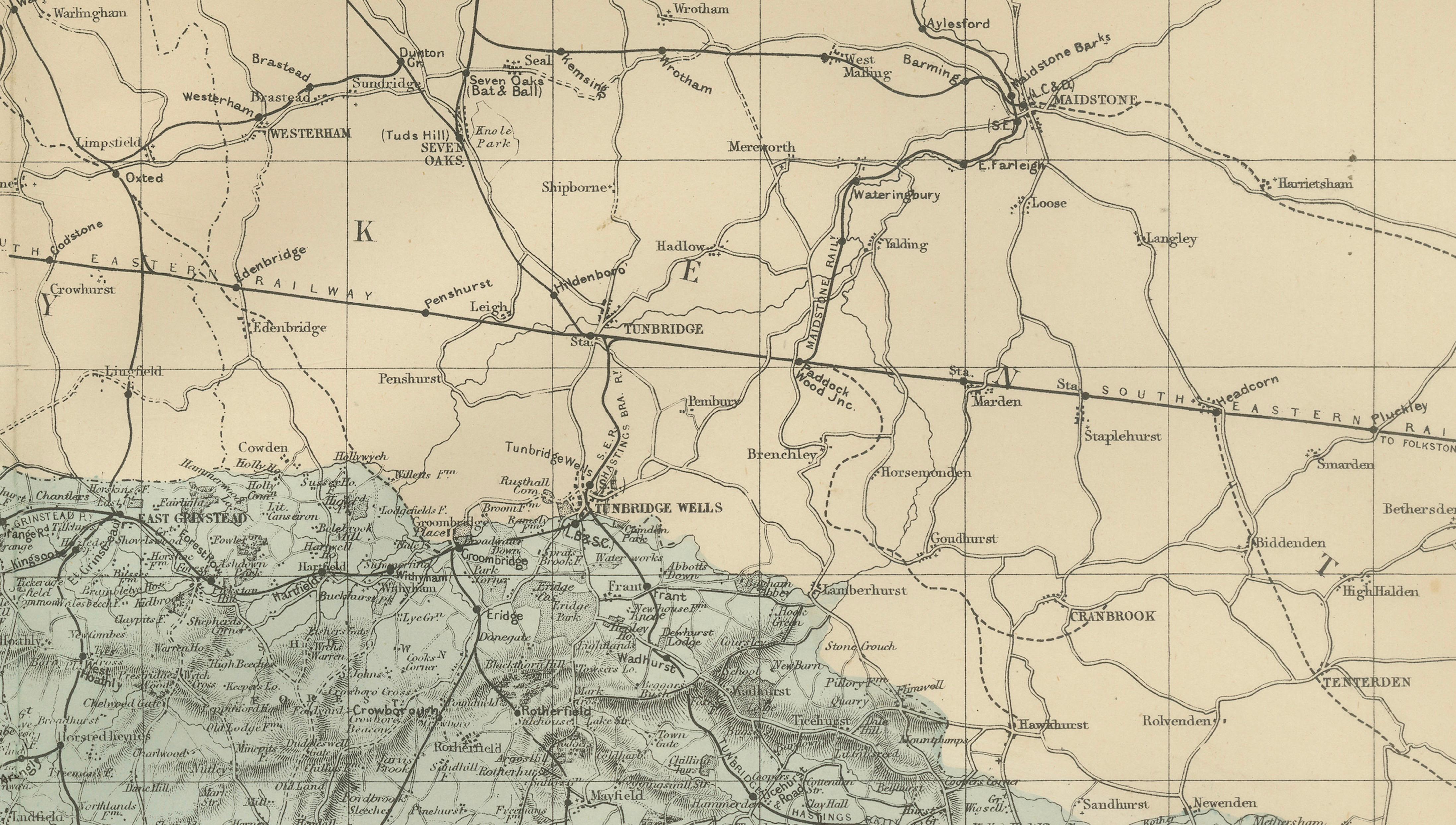 Antique Sussex Map, Brighton "London-by-the-Sea", Edward Weller 1885
