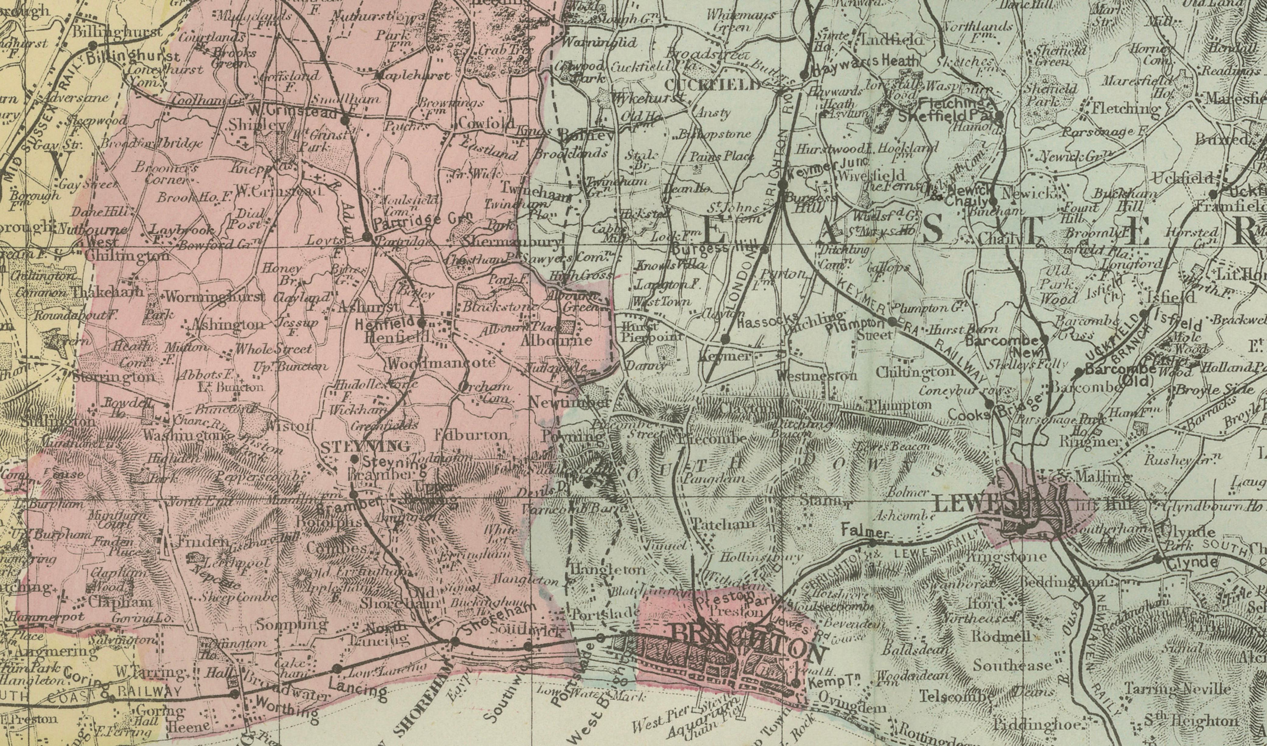 Antique Sussex Map, Brighton "London-by-the-Sea", Edward Weller 1885