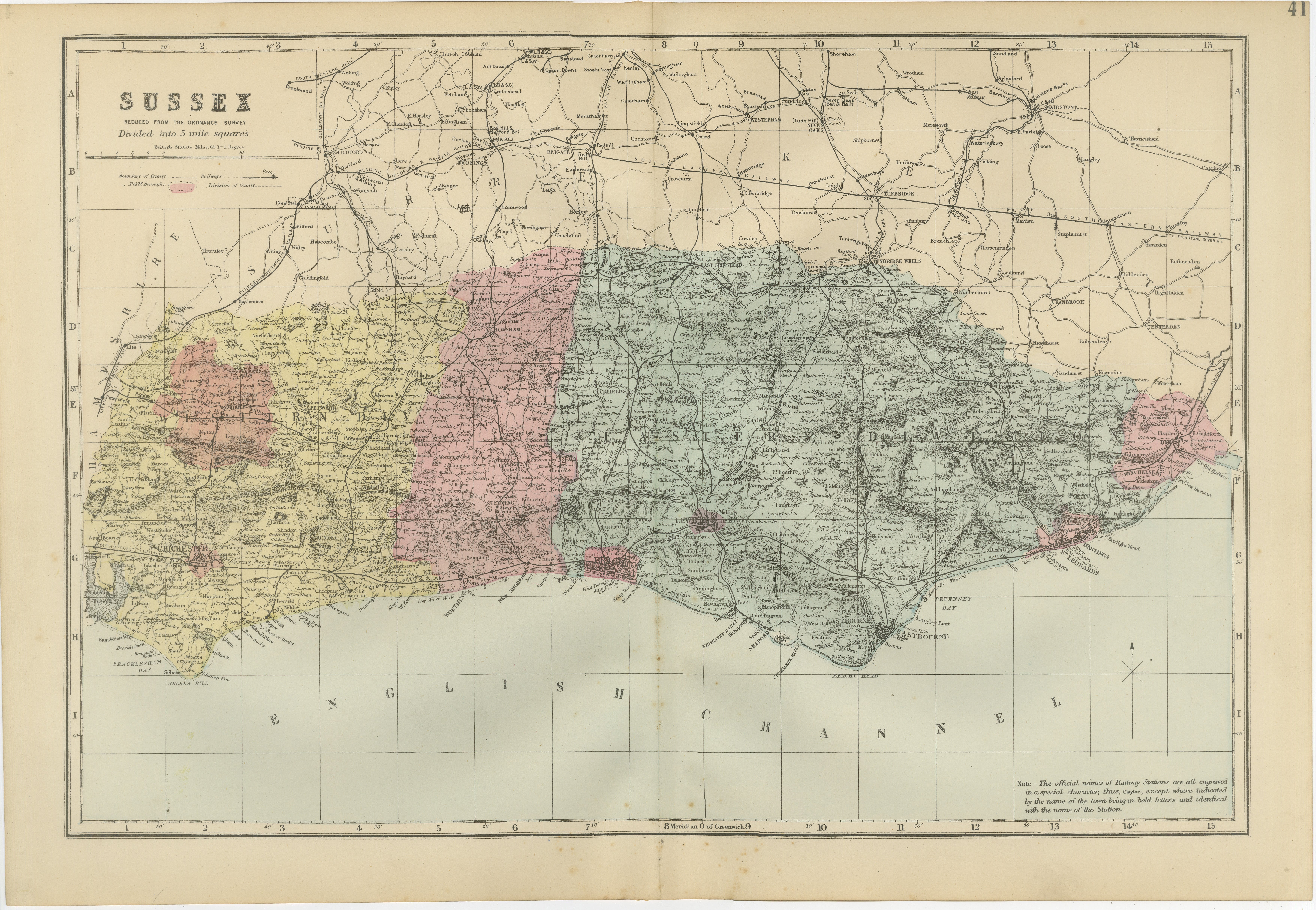 Antique Sussex Map, Brighton "London-by-the-Sea", Edward Weller 1885