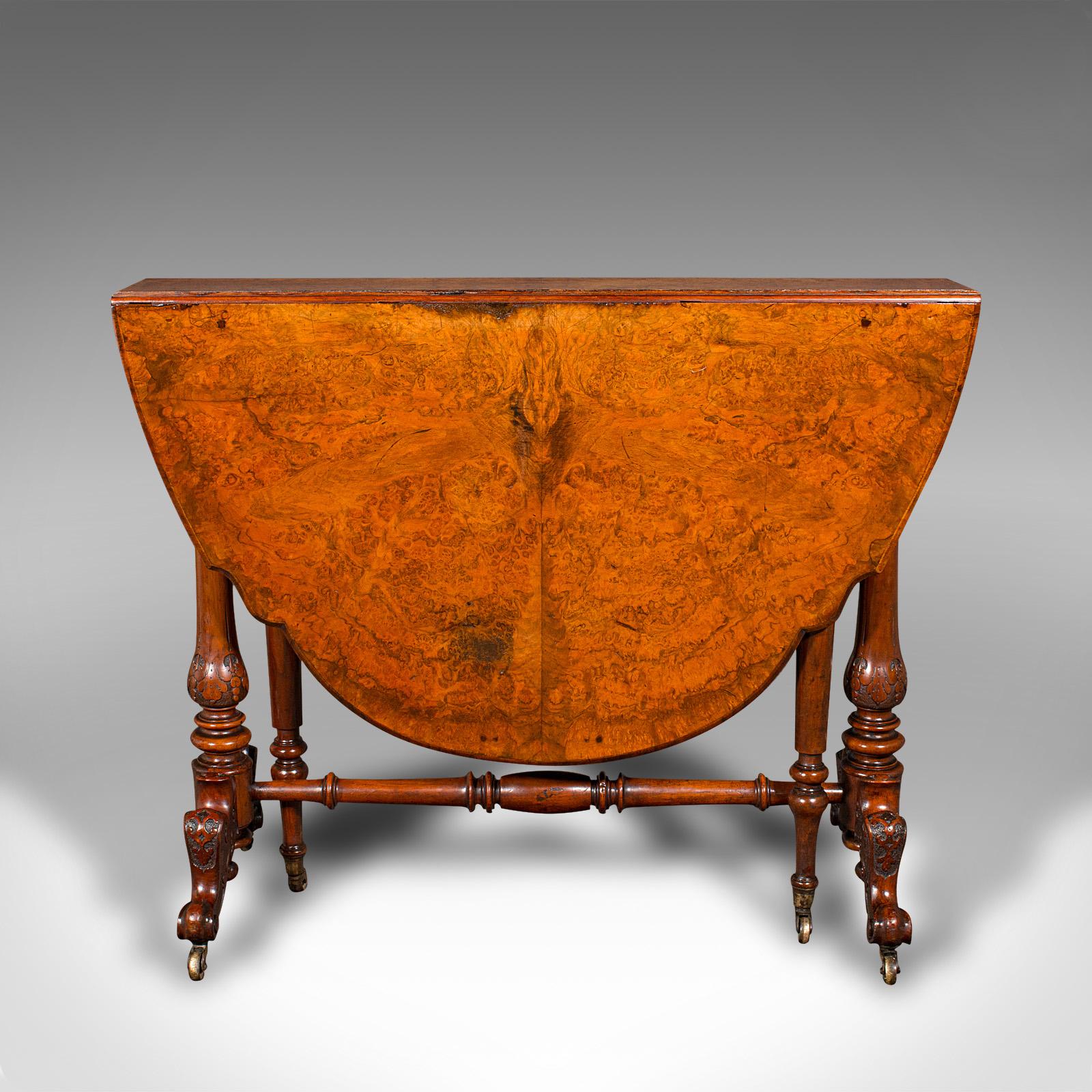 Early Victorian Antique Sutherland Table, English, Burr Walnut, 4 Seat, Occasional, Victorian For Sale