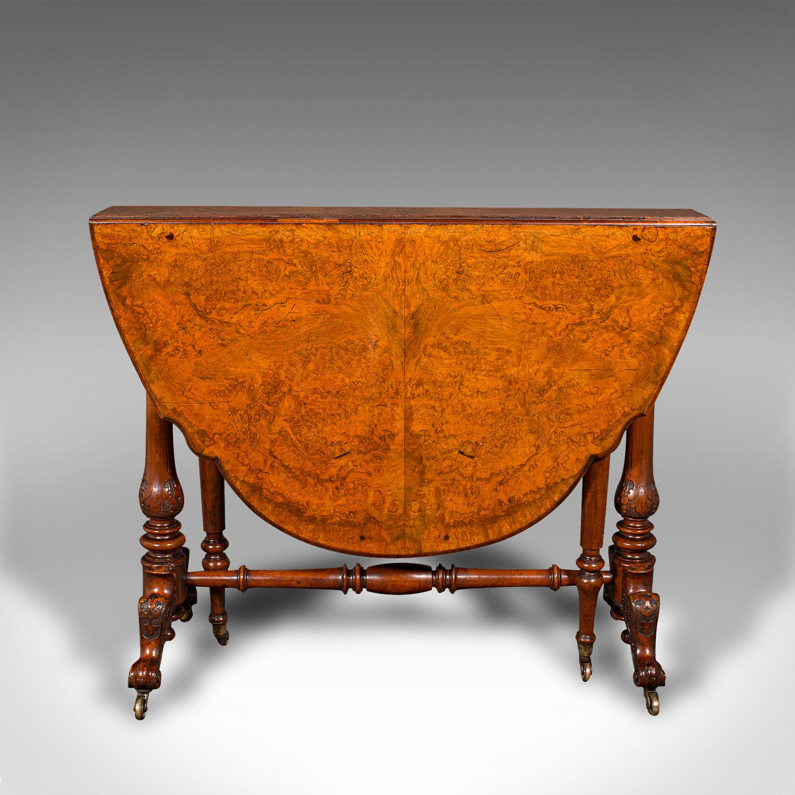 British Antique Sutherland Table, English, Burr Walnut, 4 Seat, Occasional, Victorian For Sale