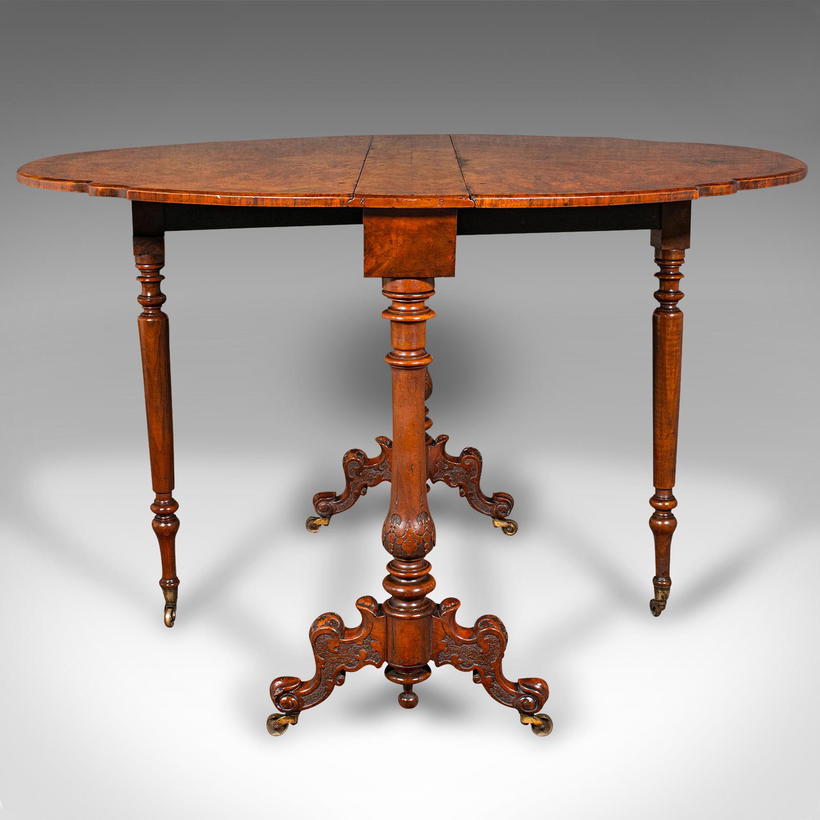 19th Century Antique Sutherland Table, English, Burr Walnut, 4 Seat, Occasional, Victorian For Sale