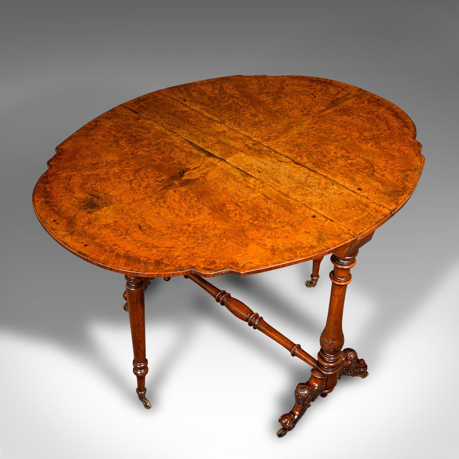Antique Sutherland Table, English, Burr Walnut, 4 Seat, Occasional, Victorian For Sale 1