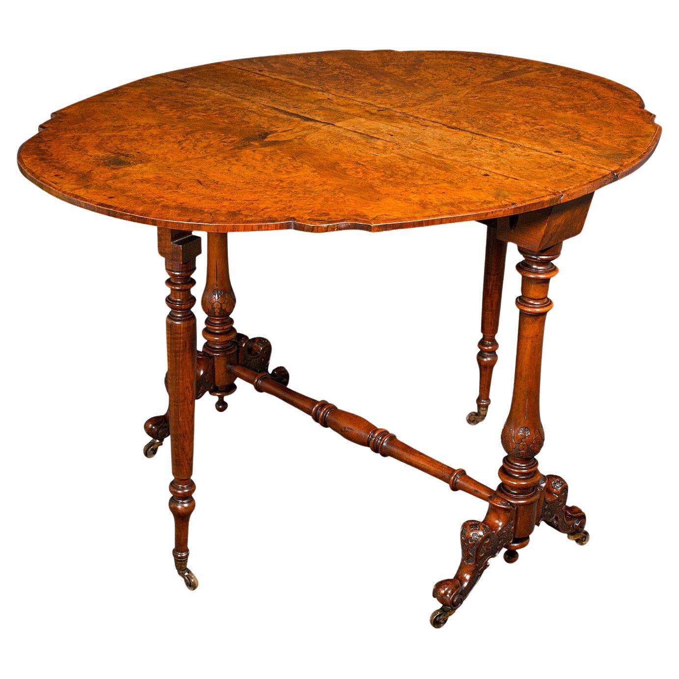 Antique Sutherland Table, English, Burr Walnut, 4 Seat, Occasional, Victorian For Sale