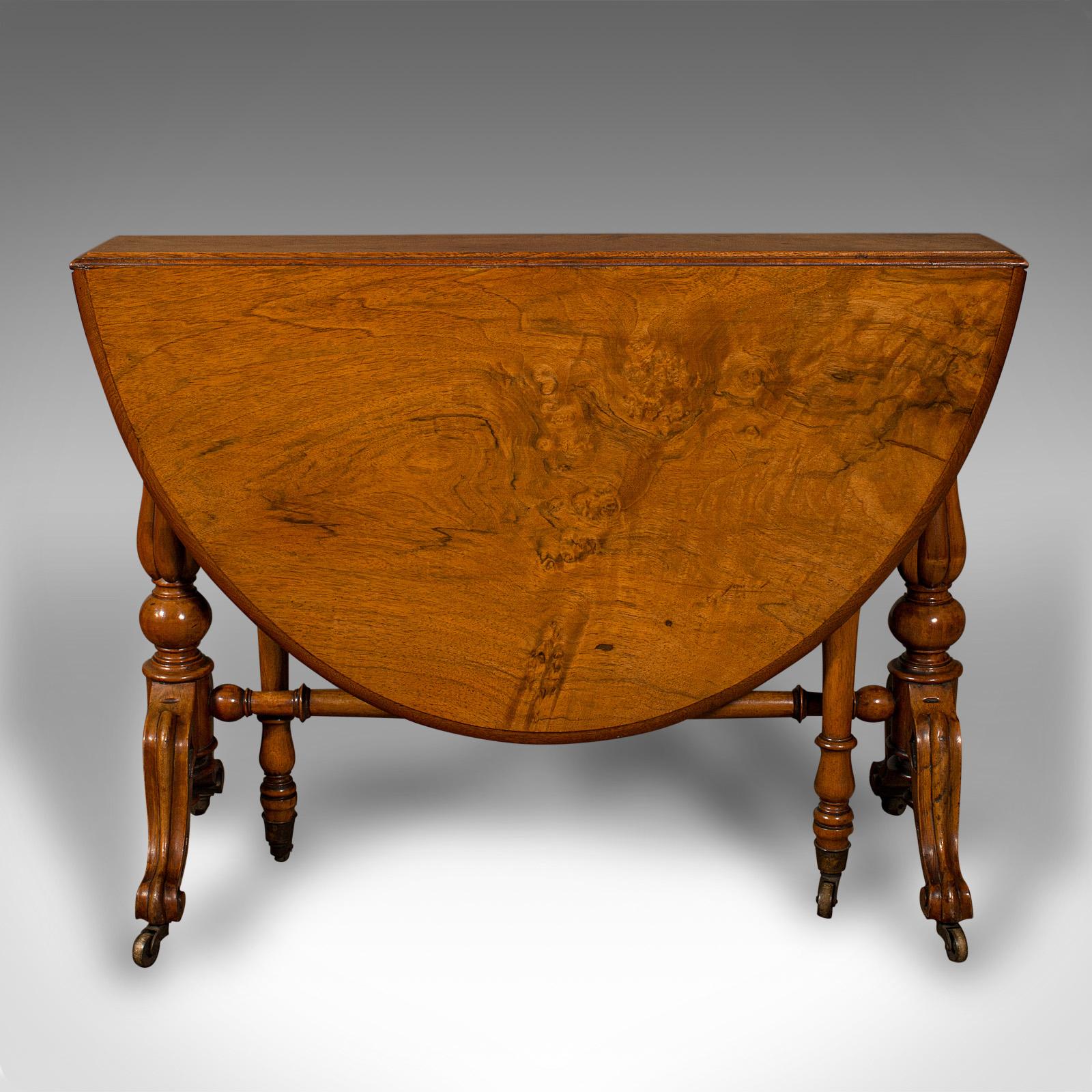 Ancienne table Sutherland anglaise, ronce de noyer, ovale, occasionnelle, victorienne Bon état - En vente à Hele, Devon, GB