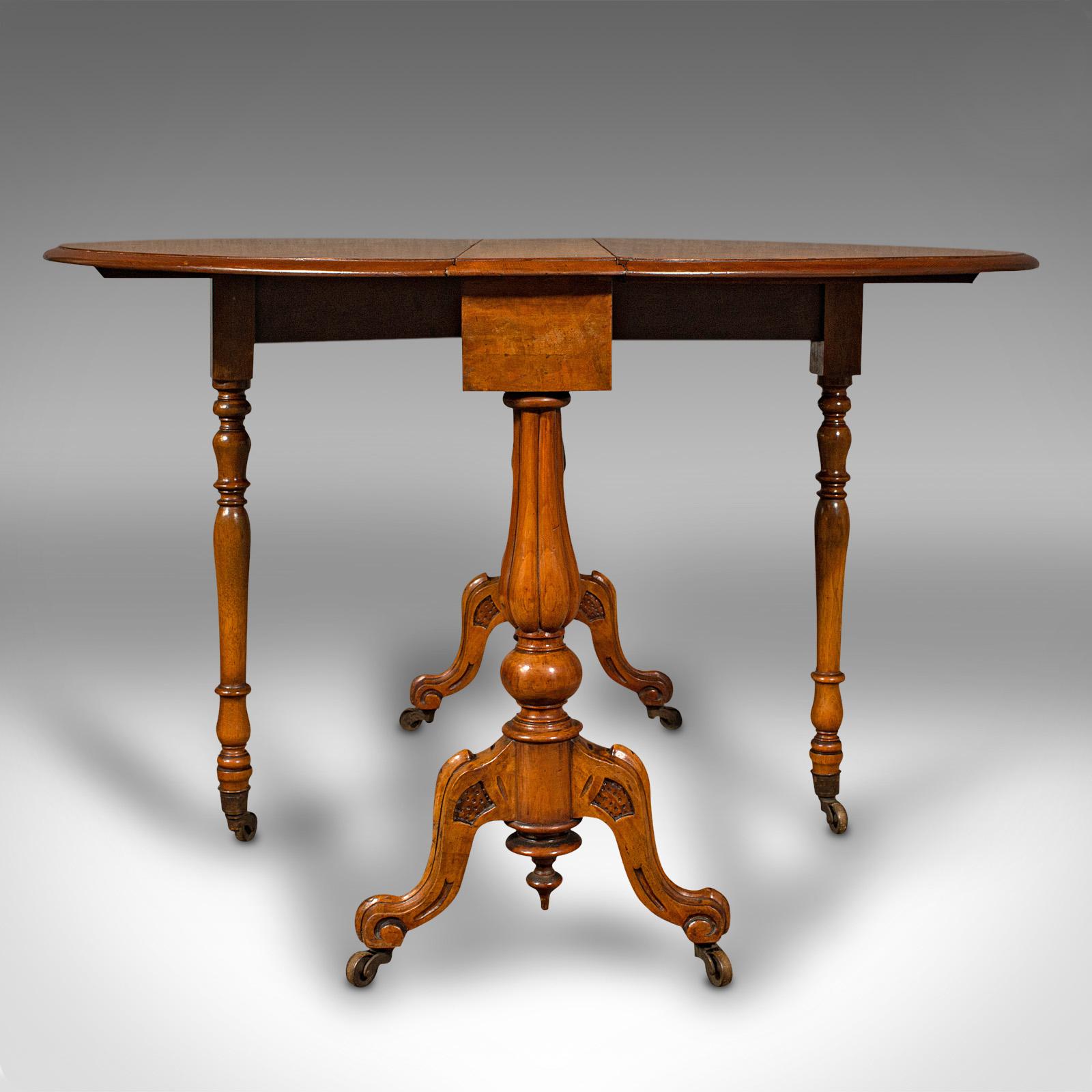 Ancienne table Sutherland anglaise, ronce de noyer, ovale, occasionnelle, victorienne en vente 1