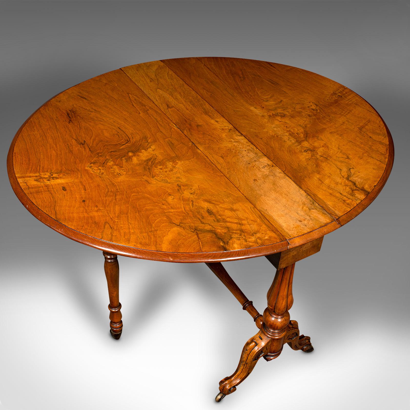 Antique Sutherland Table, English, Burr Walnut, Oval, Occasional, Victorian For Sale 3