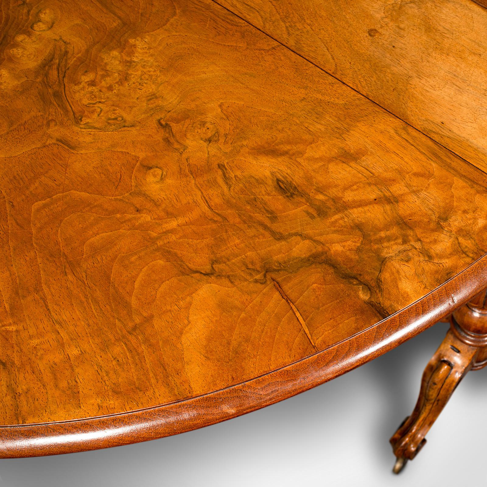 Ancienne table Sutherland anglaise, ronce de noyer, ovale, occasionnelle, victorienne en vente 3