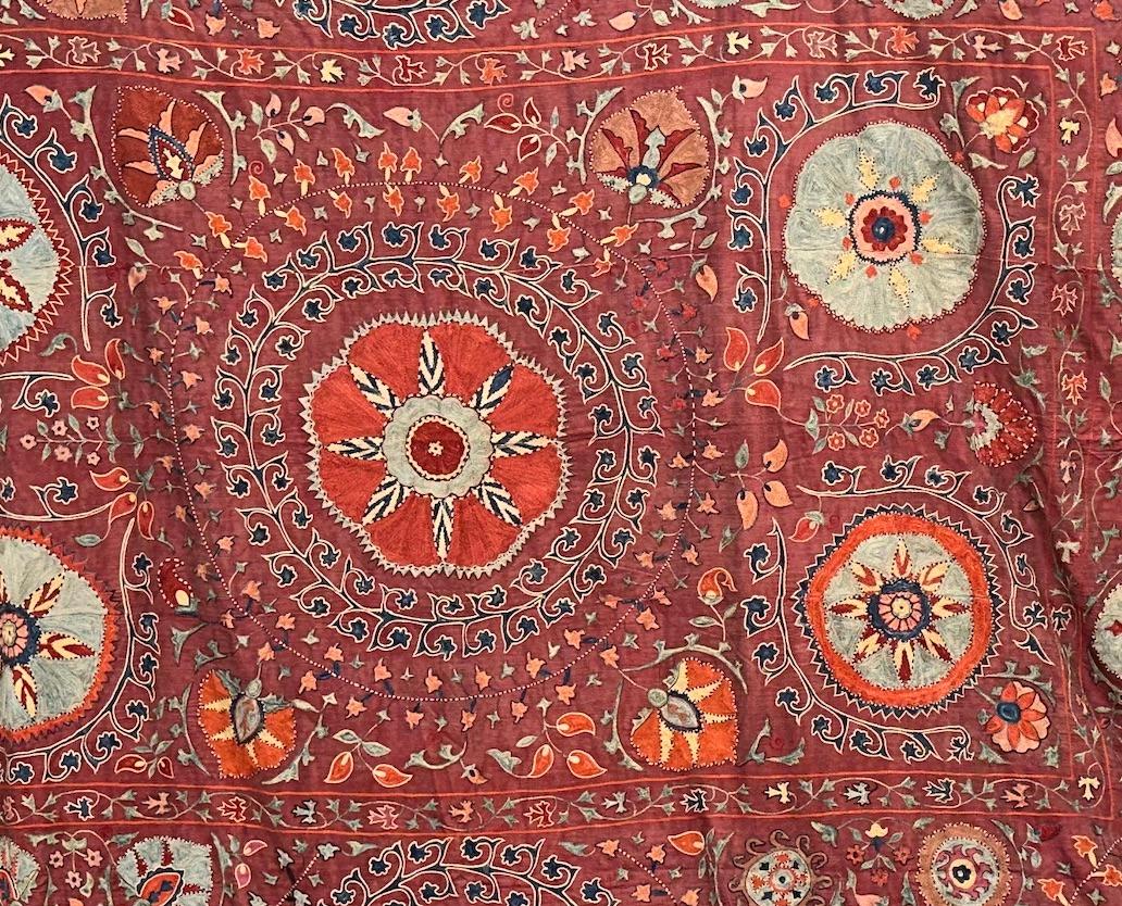 Textile Antique Suzani #2 121.5″x101″ For Sale