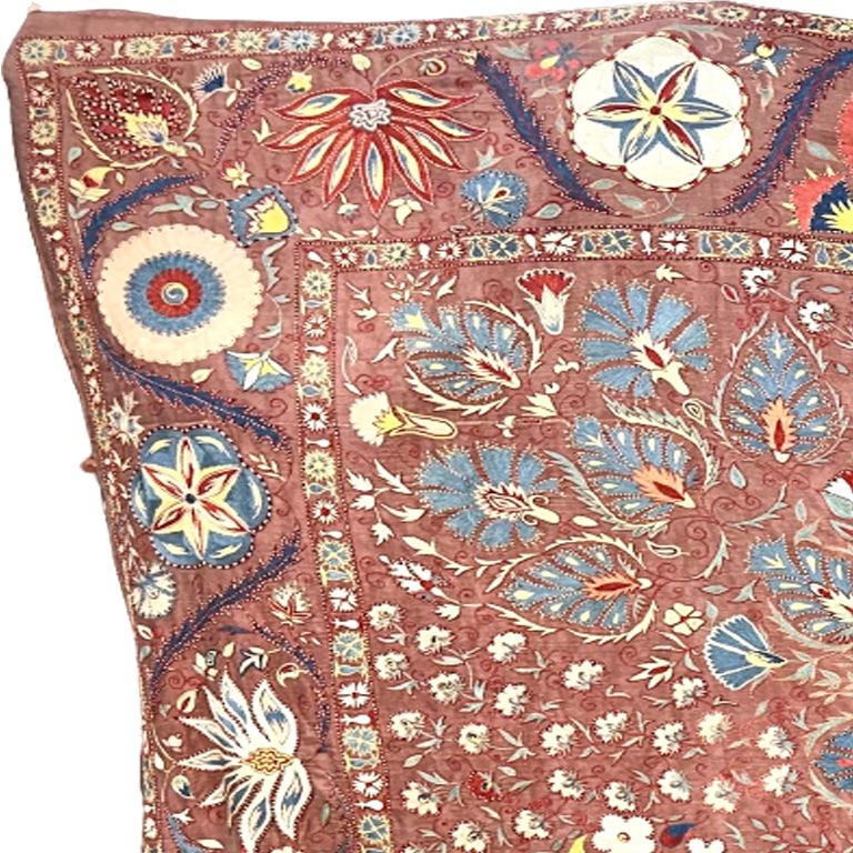Textile Antique Suzani #3 134″x100.5″ For Sale