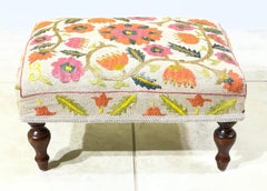 Antique Suzani Embroidered Footstool – Silk Hand-Stitched Needlepoint