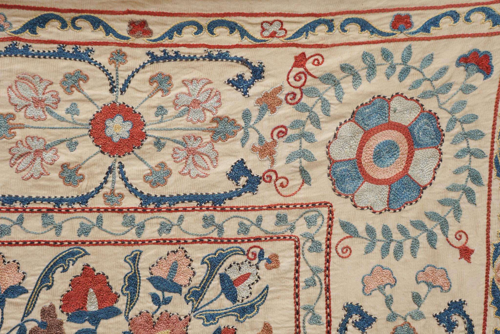 Uzbek Antique Suzani Embroidered Textile For Sale
