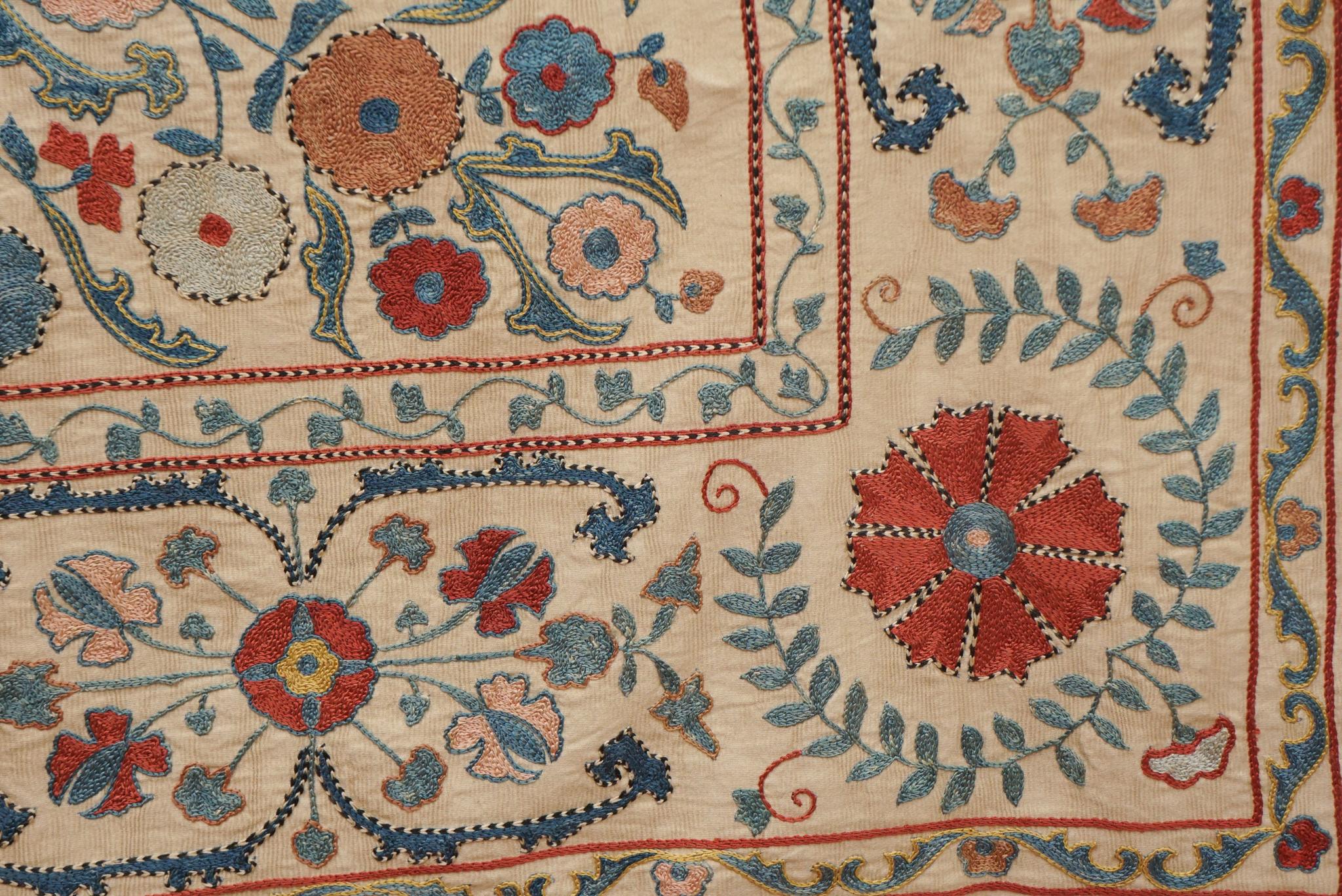 Antique Suzani Embroidered Textile In Good Condition For Sale In Hudson, NY