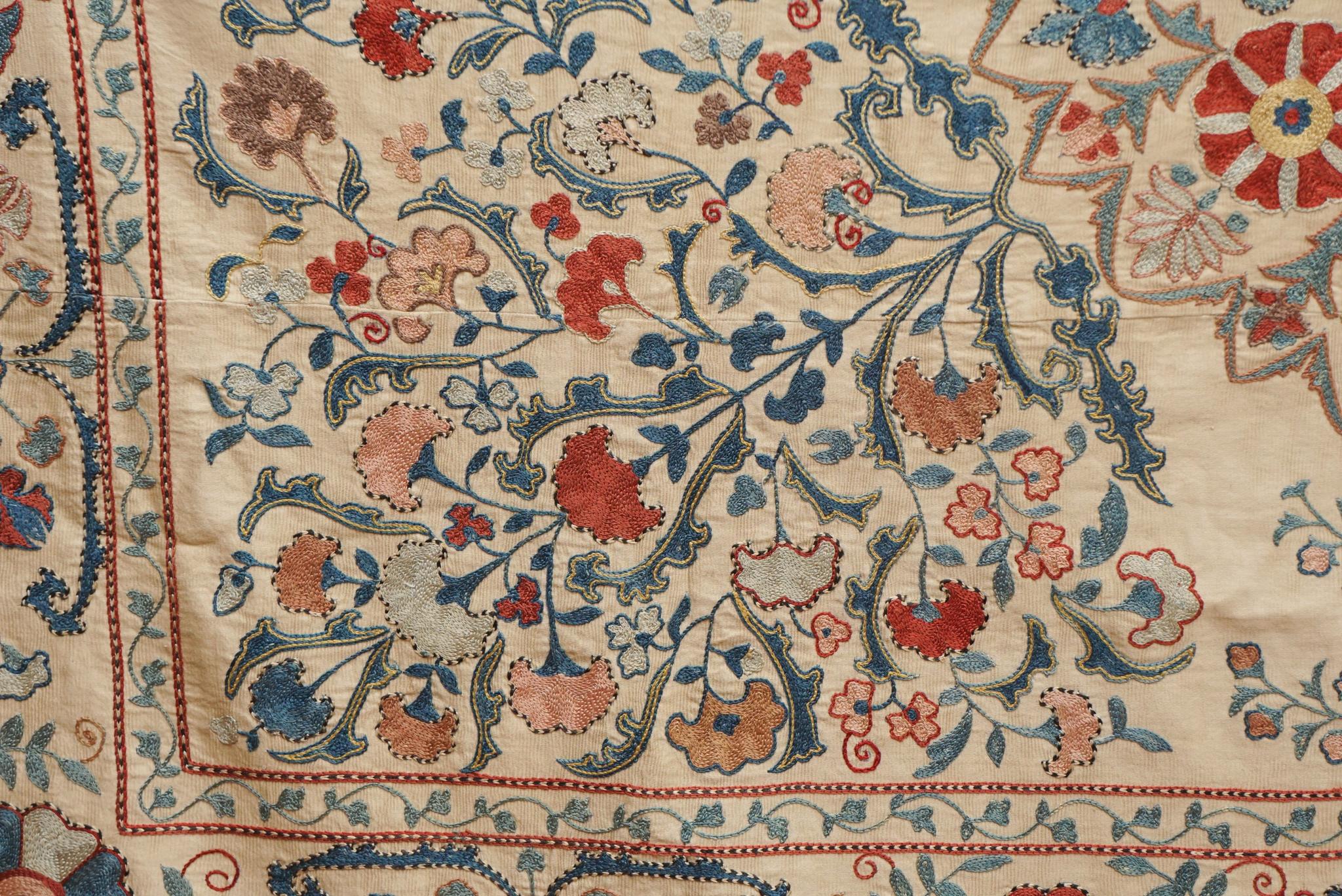 19th Century Antique Suzani Embroidered Textile For Sale