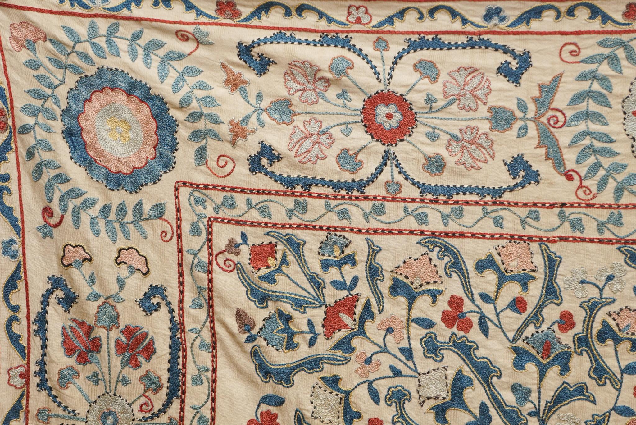 Cotton Antique Suzani Embroidered Textile For Sale