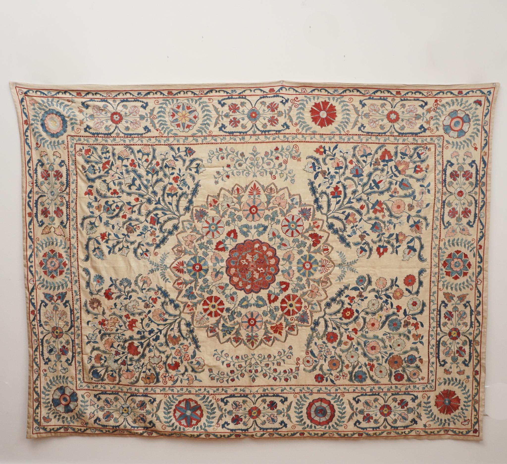 Antique Suzani Embroidered Textile For Sale 3