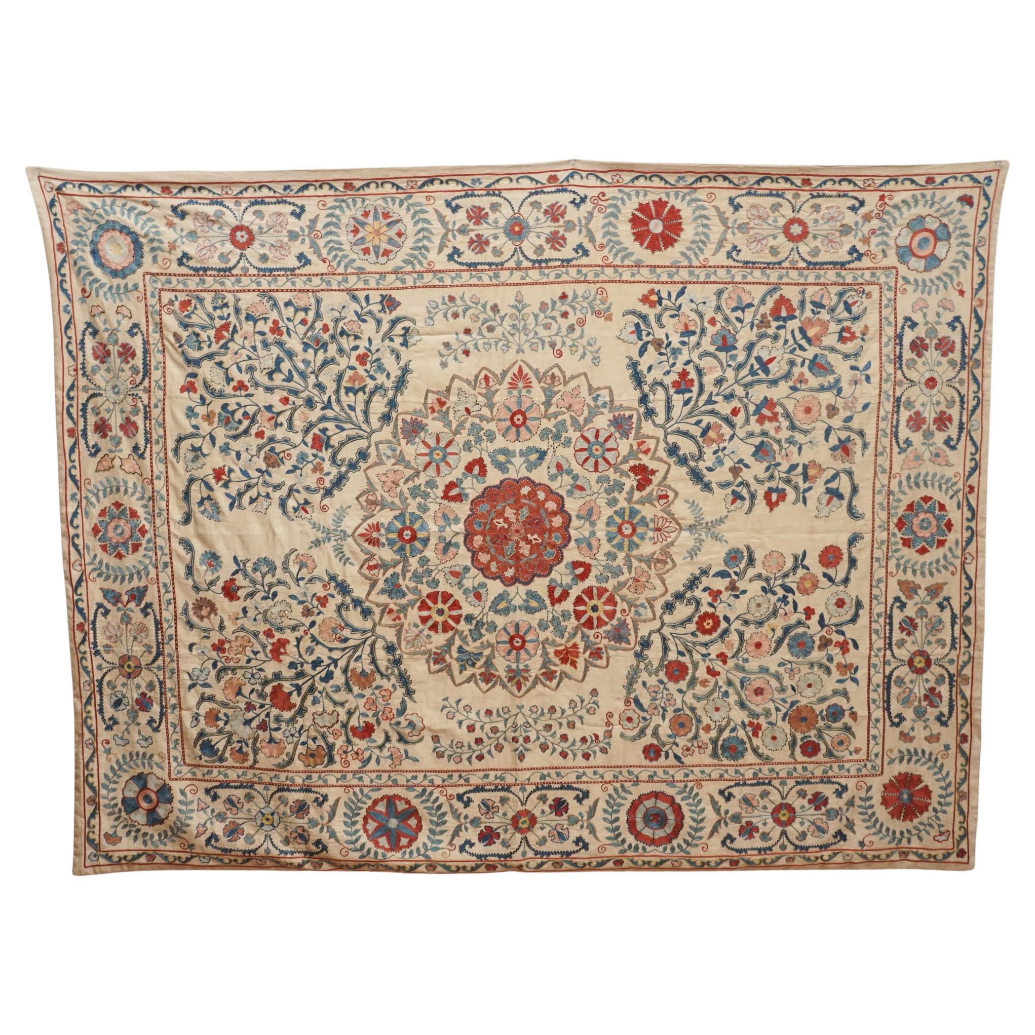 Antique Suzani Embroidered Textile For Sale