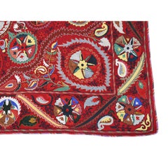 Antique Suzani Embroidery on Red Wool Ground