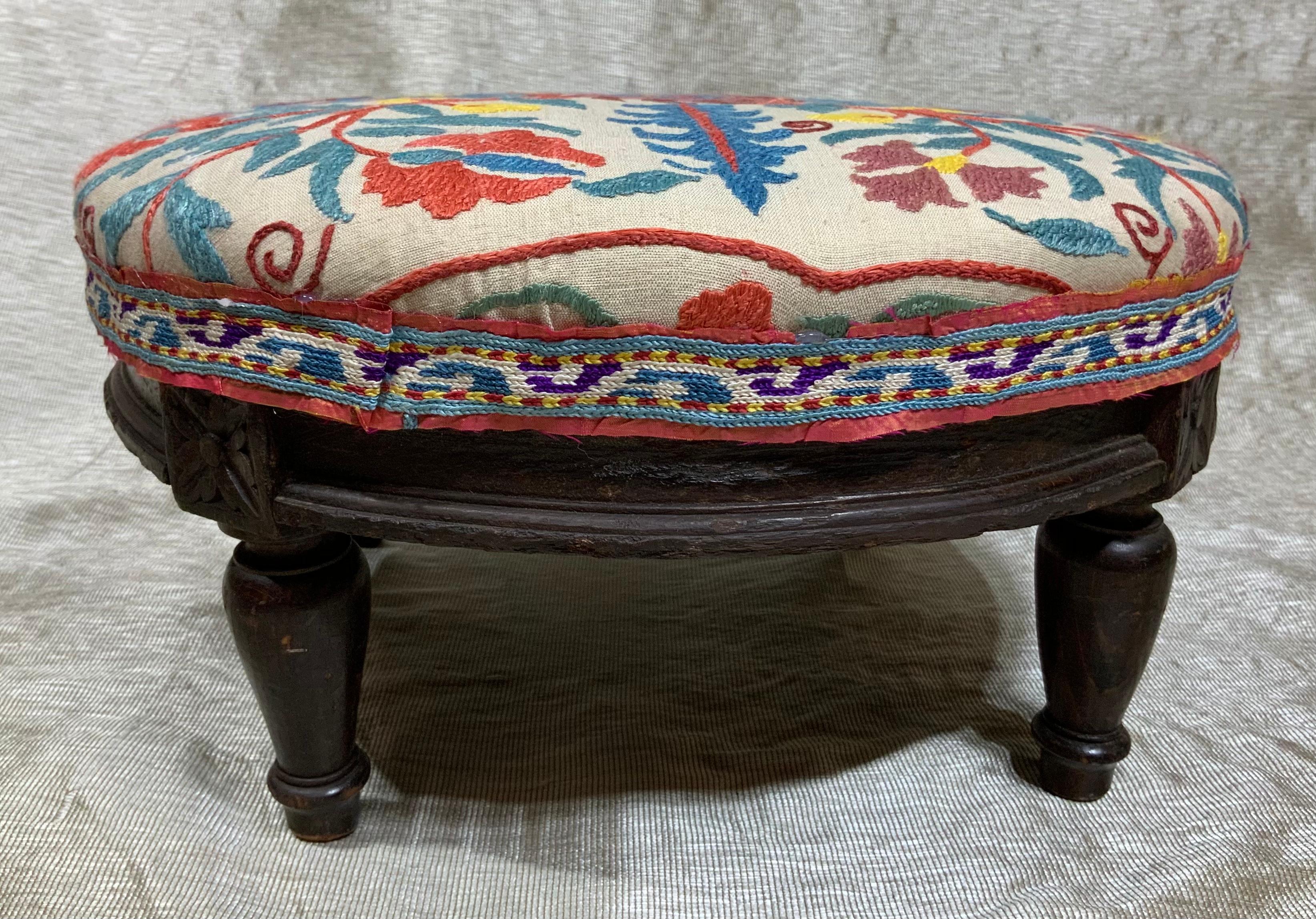 Antique Suzani Foot Stool In Good Condition In Delray Beach, FL