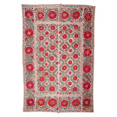 Antique Suzani from Bukhara Silk Embroidery on Cotton, Uzbekistan, 19th Century