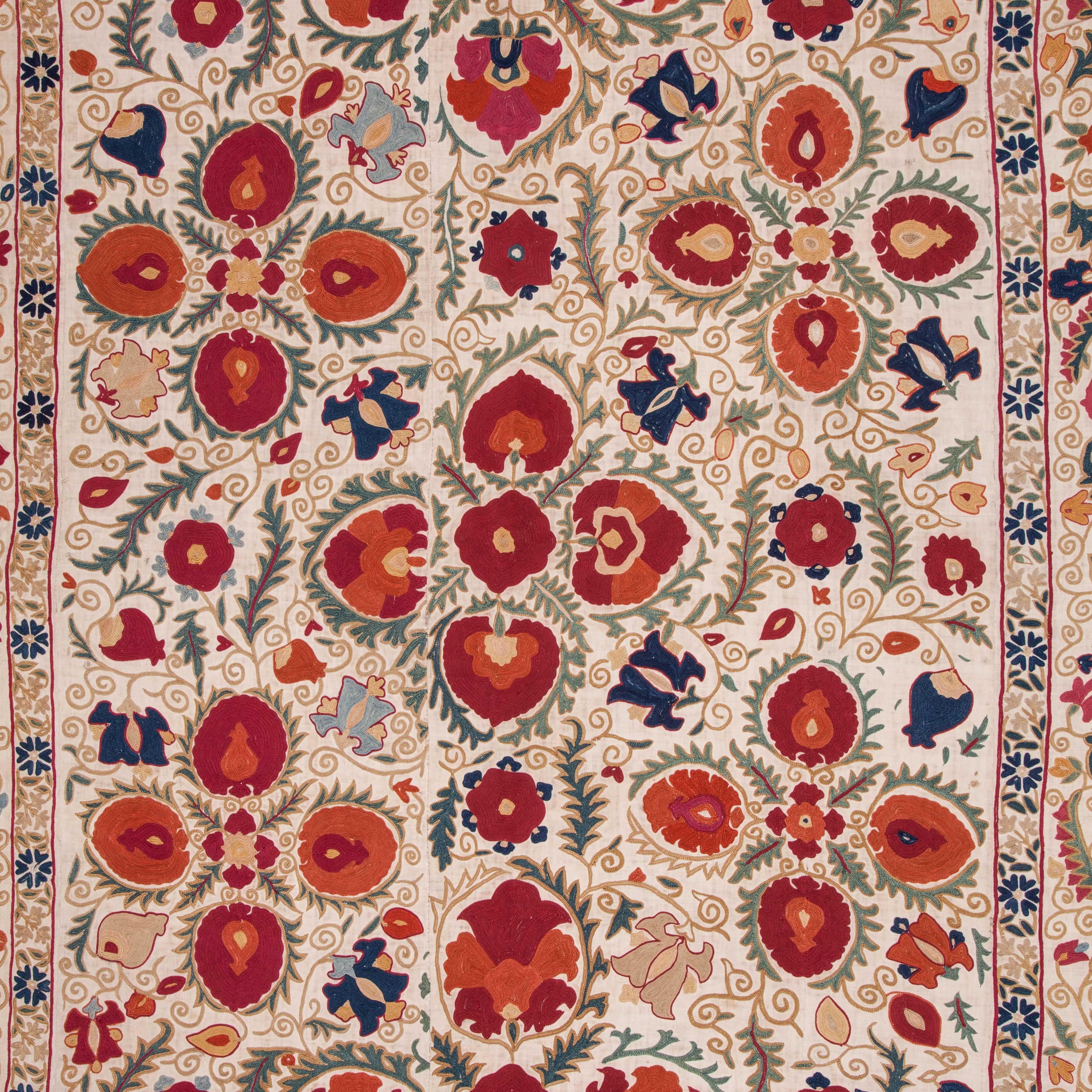 Cotton Antique Suzani from Bukhara Uzbekistan, Late 19th Century