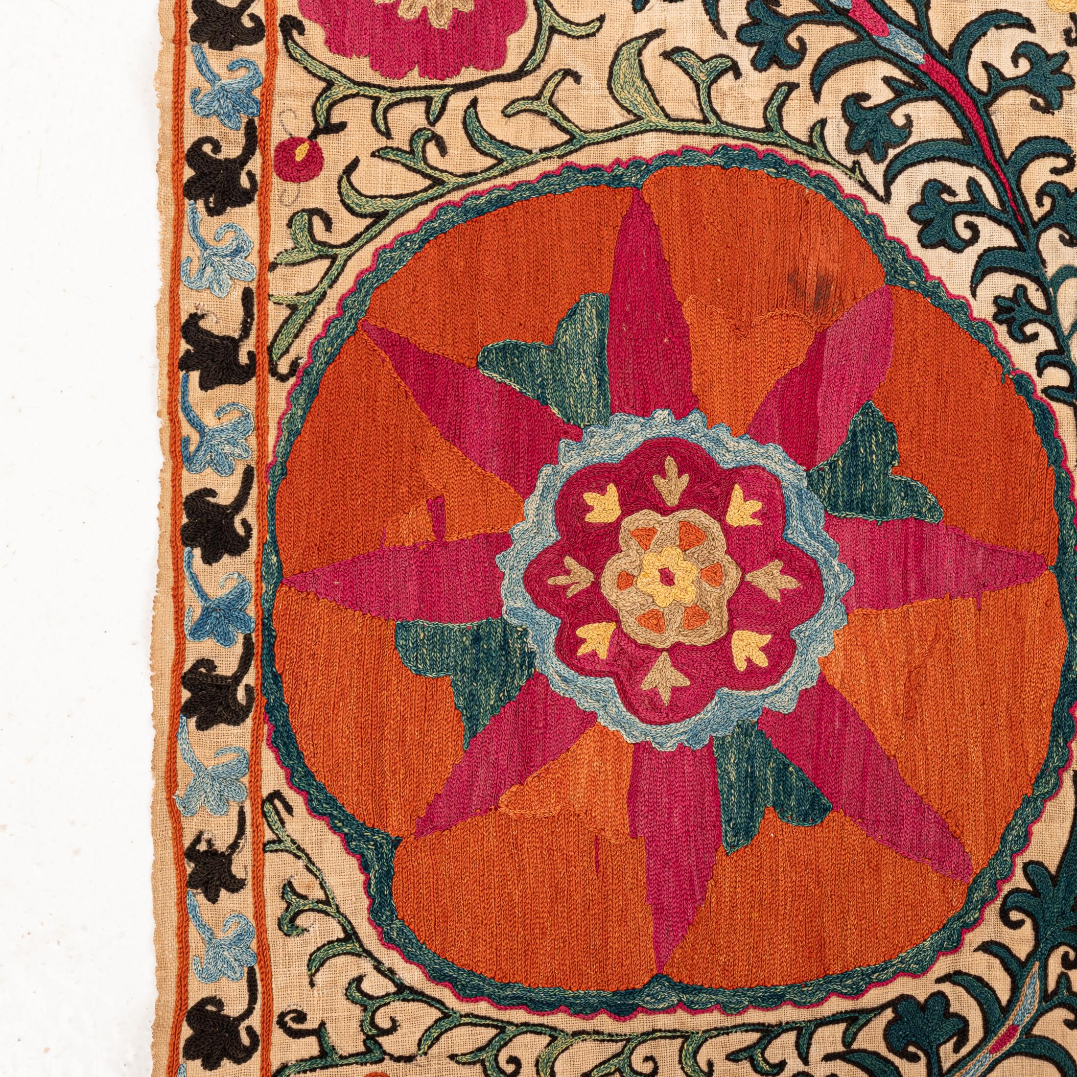 Silk Antique Suzani from Bukhara, Uzbekistan, Mid 19th Century. For Sale