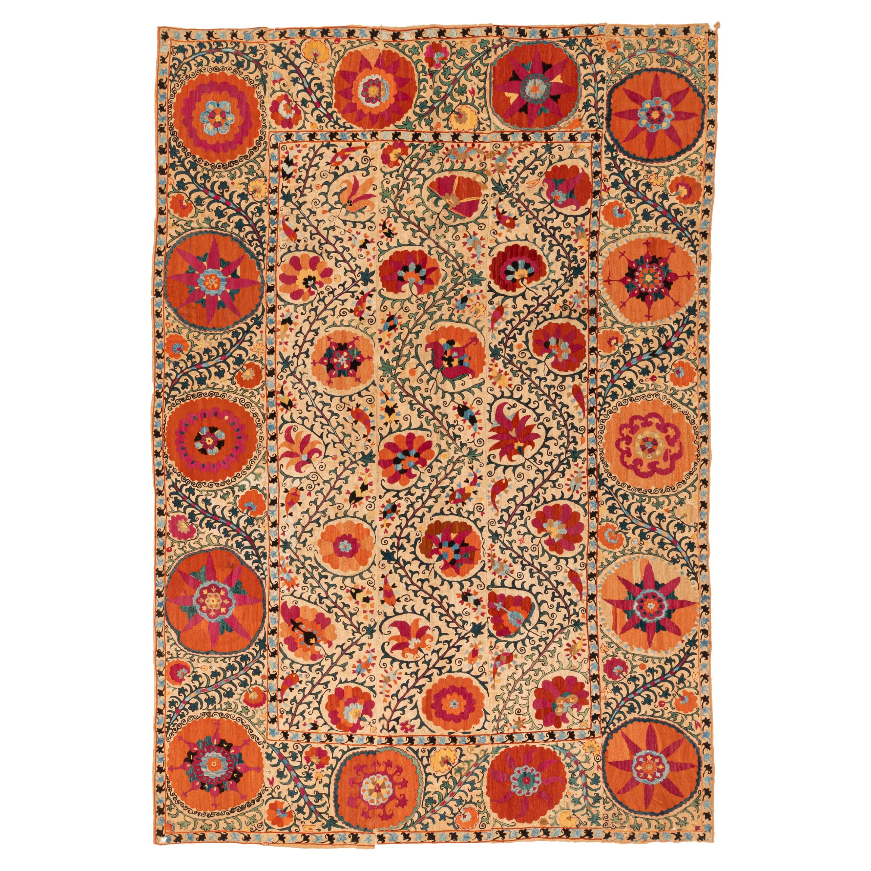 Antique Suzani from Bukhara, Uzbekistan, Mid 19th Century.