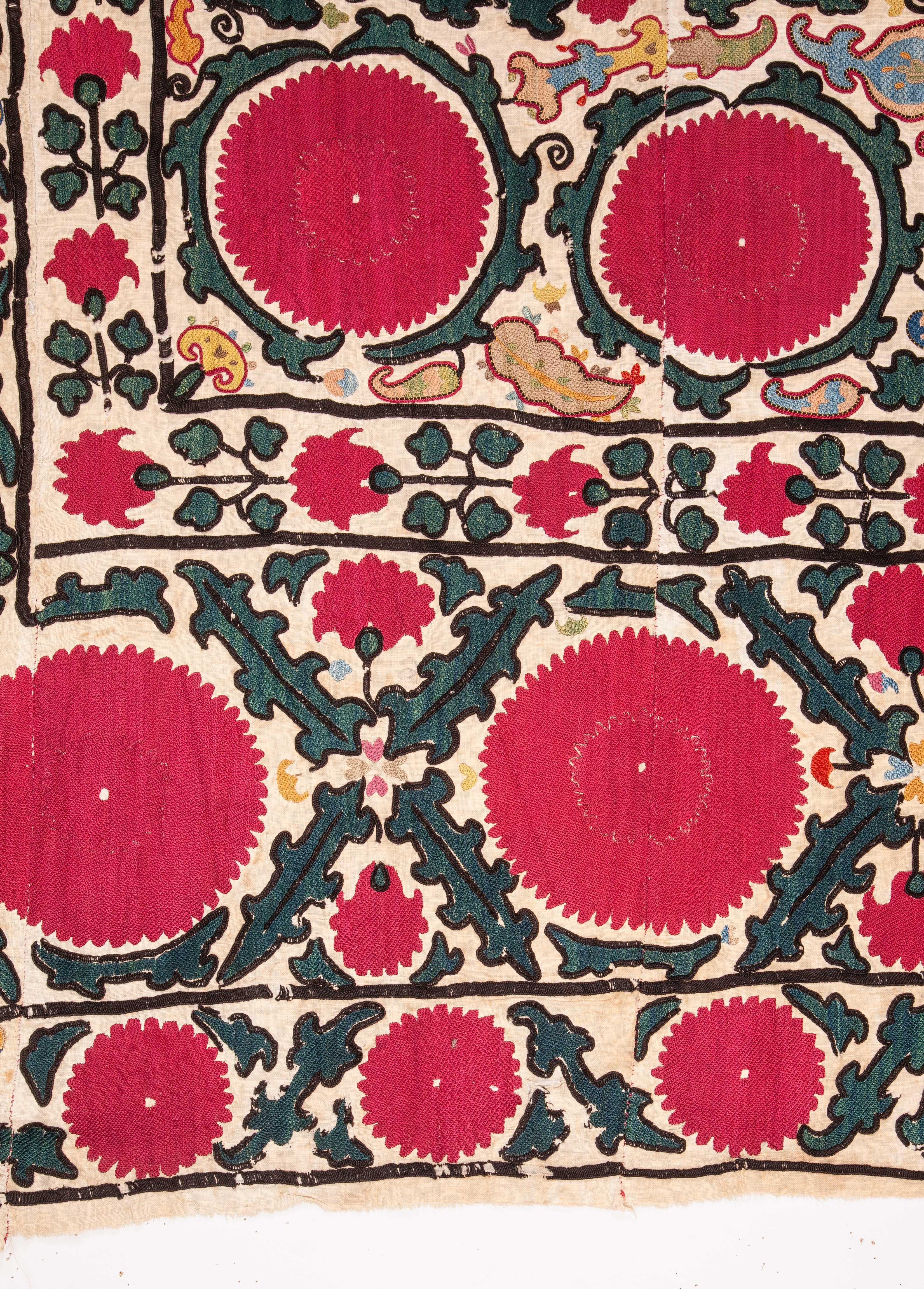 Silk Antique Suzani from Djizak, Uzbekistan, 19th Century