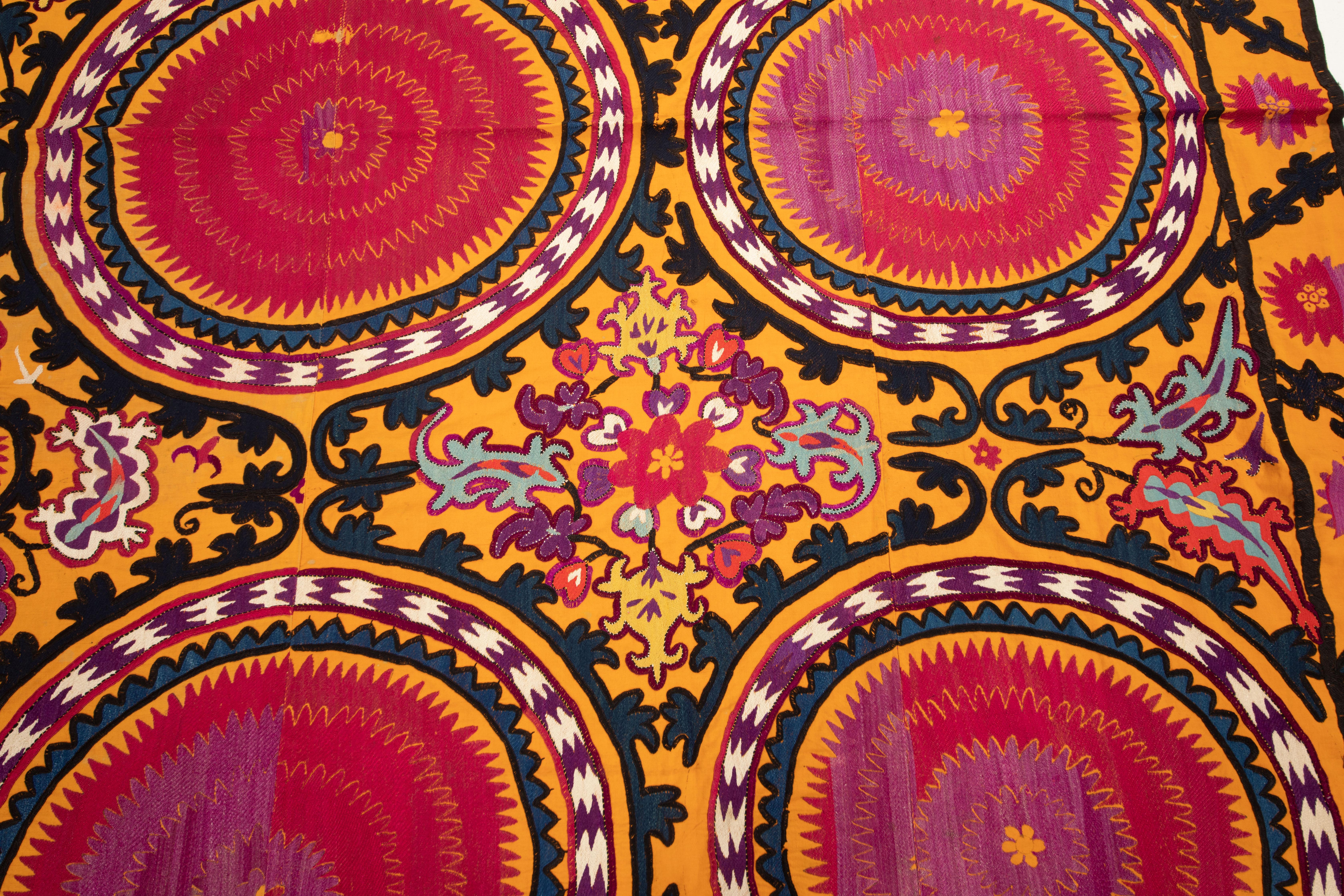 Silk Antique Suzani from Jizzakh, Uzbekistan, 1900s