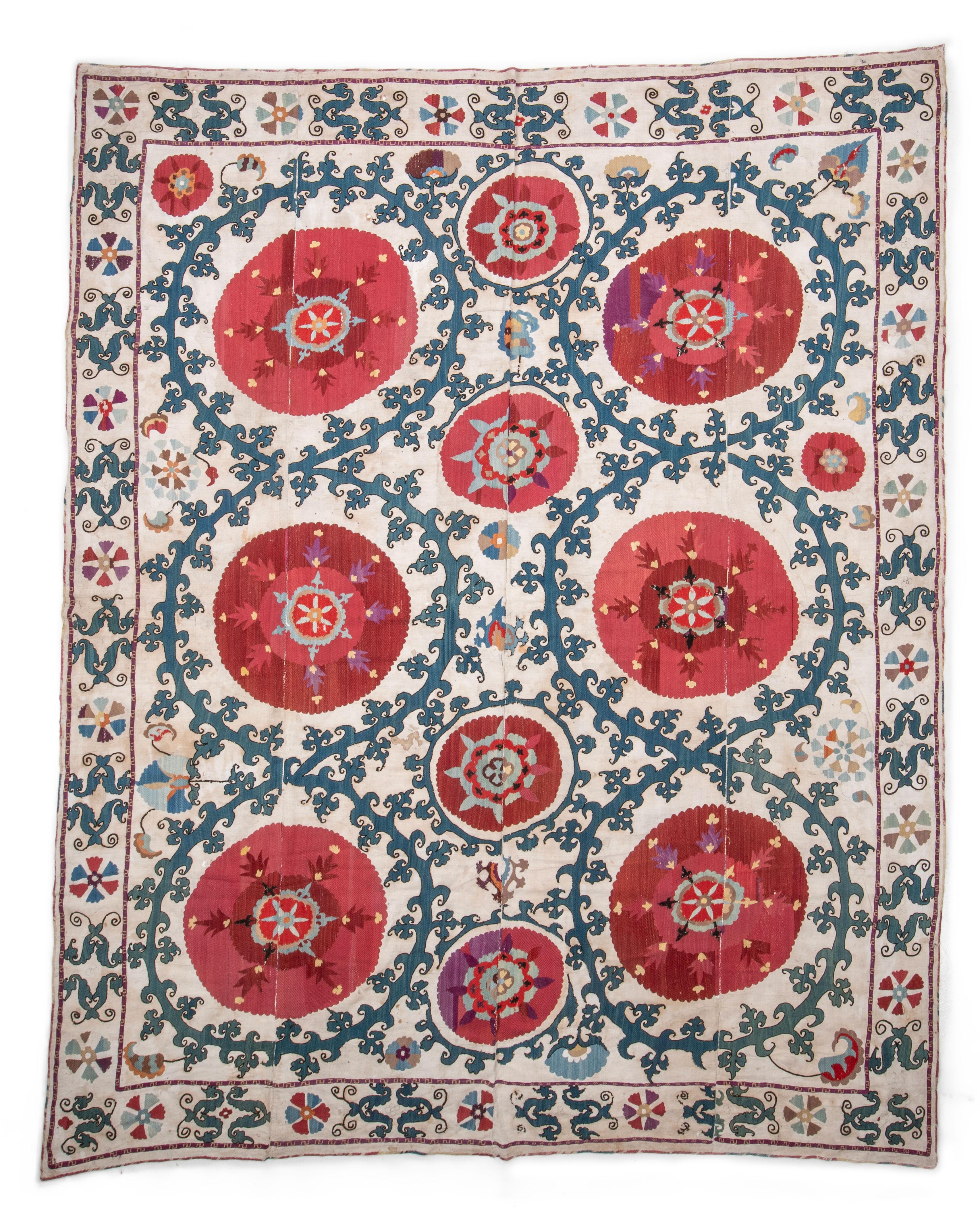 Uzbeko Antico Suzani di Samarcanda, Uzbekistan, anni '80 del XIX secolo in vendita