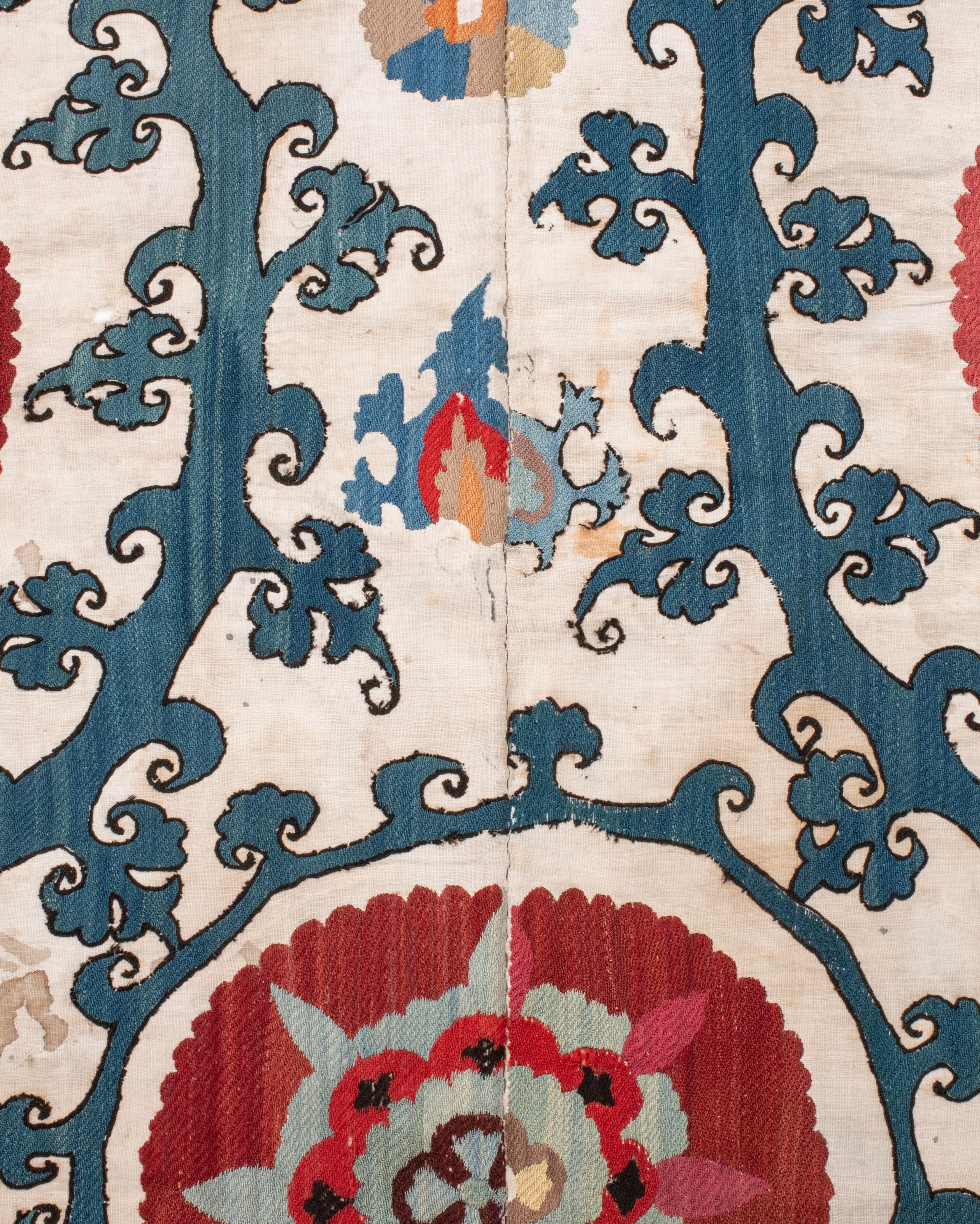 Cotone Antico Suzani di Samarcanda, Uzbekistan, anni '80 del XIX secolo in vendita