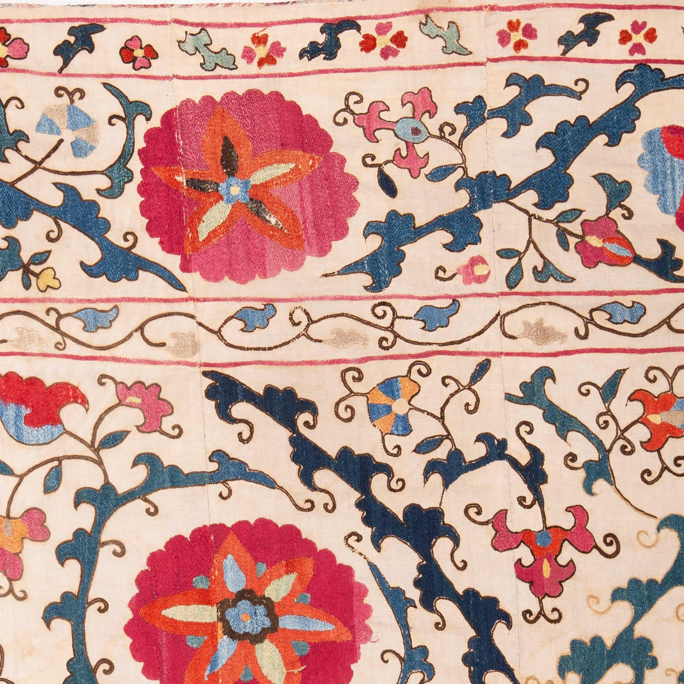 Cotton Antique Suzani from Samarkand Uzbekistan, Mid-19th Century For Sale
