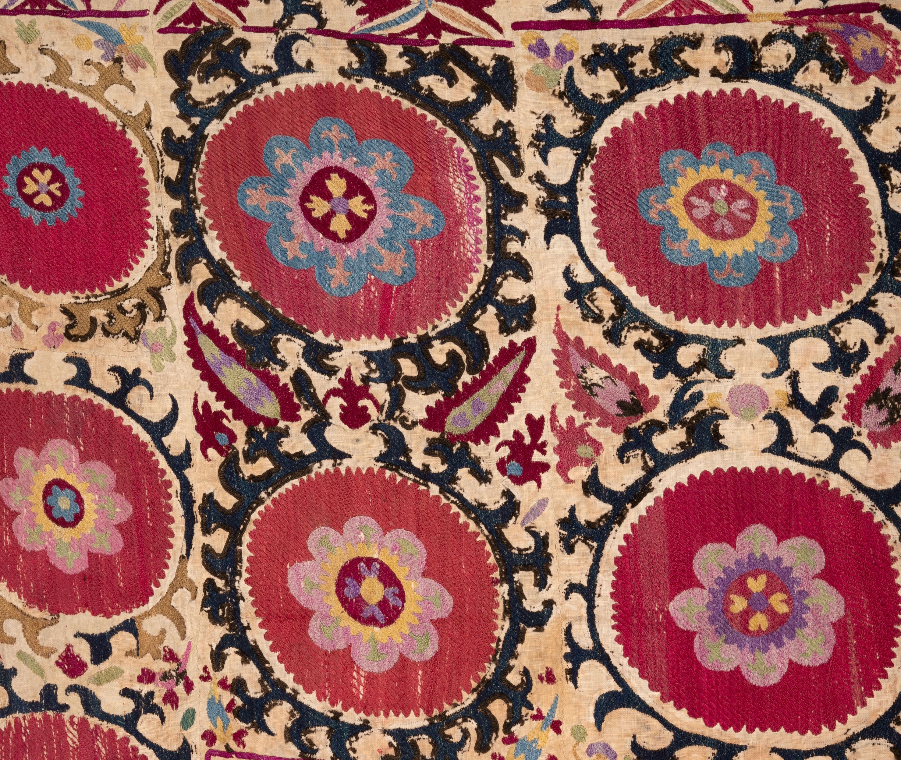 Embroidered Antique Suzani from Tajikistan, Central Asia, Late 19th Century
