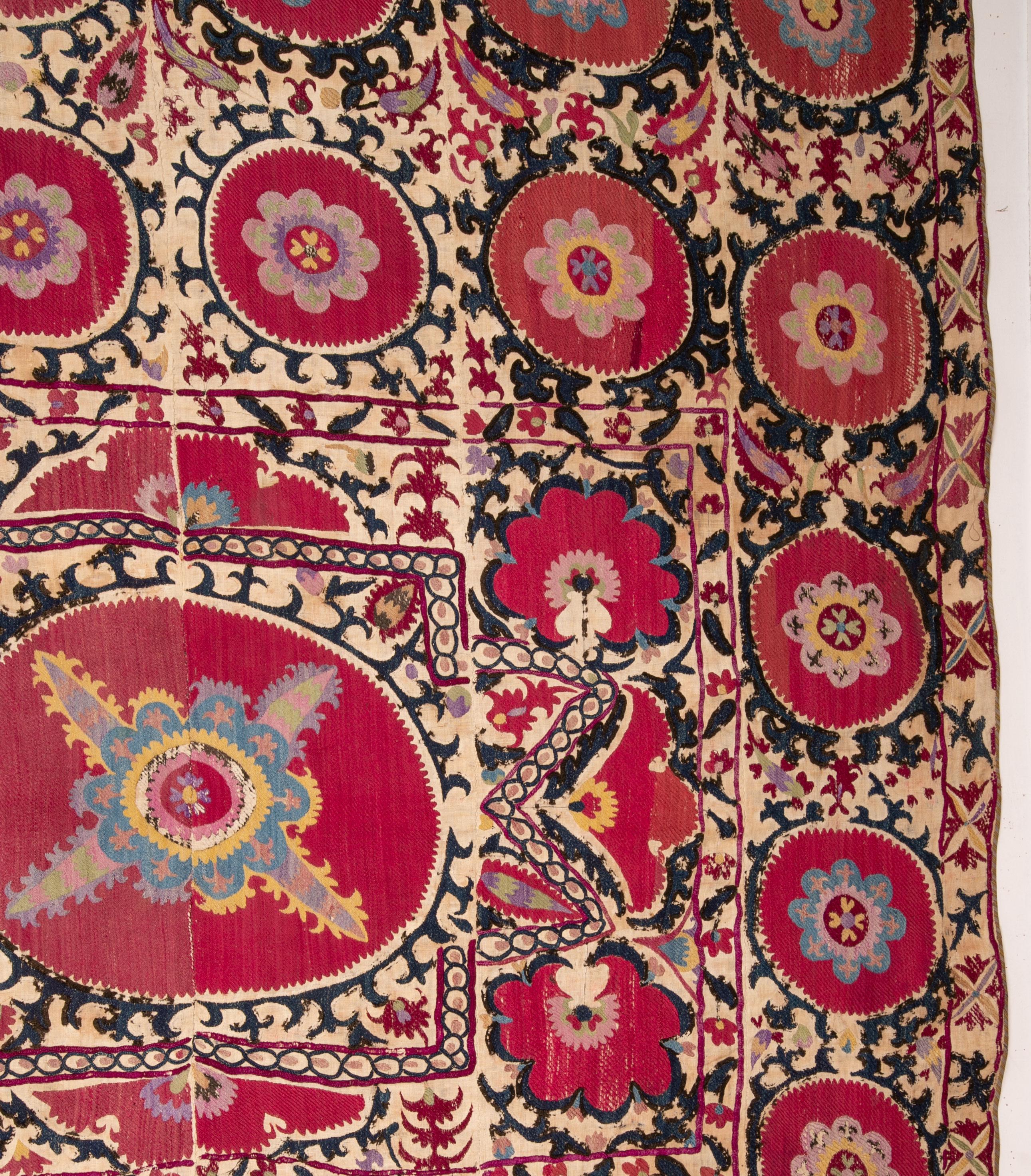 Antique Suzani from Tajikistan, Central Asia, Late 19th Century In Fair Condition In Istanbul, TR