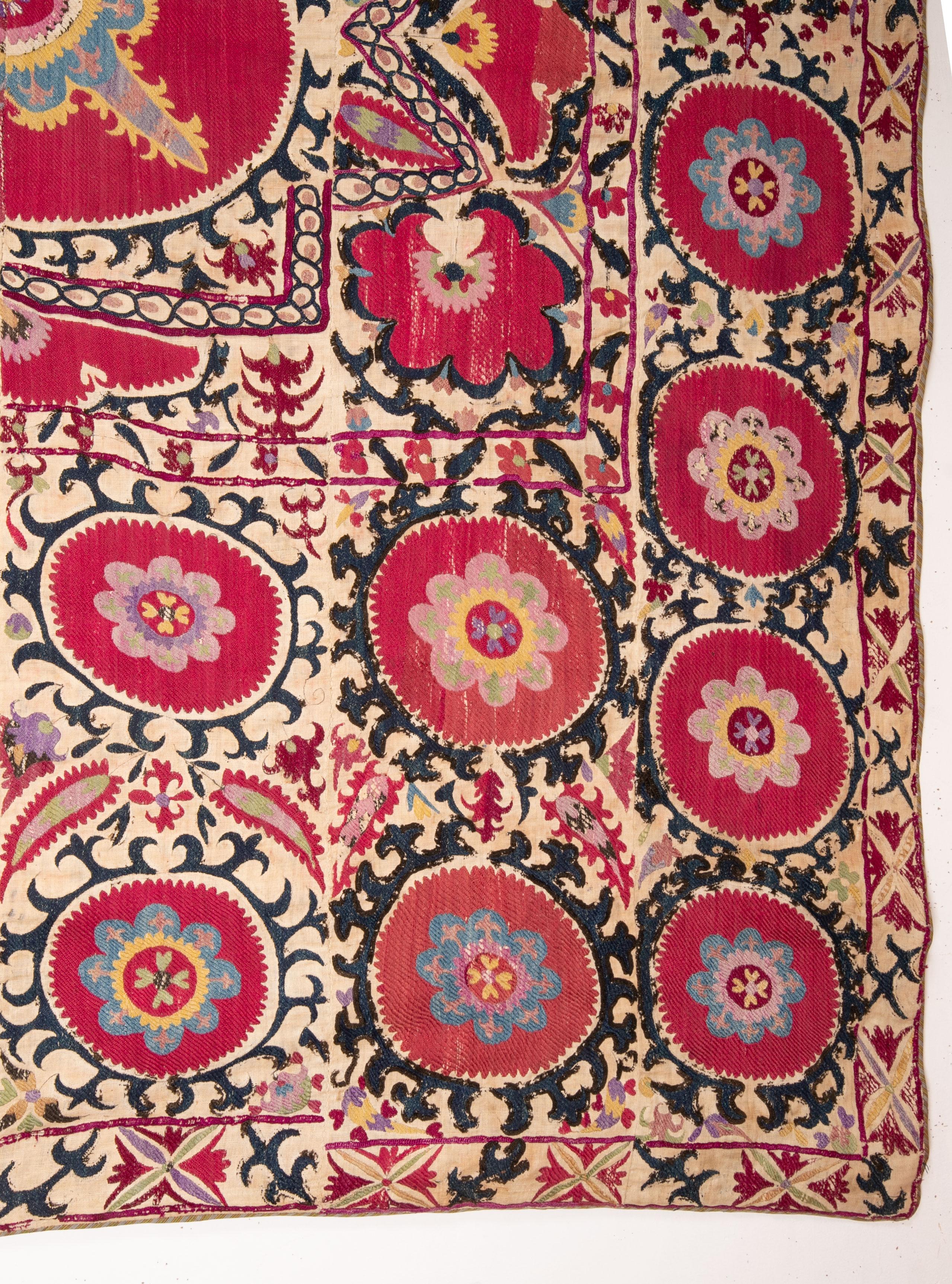 Silk Antique Suzani from Tajikistan, Central Asia, Late 19th Century