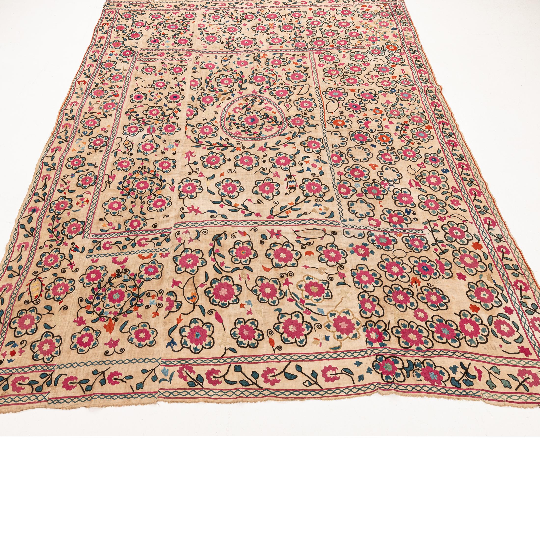 Tajikistani Antique Suzani from Ura Tube Tajikistan, 19th C. For Sale