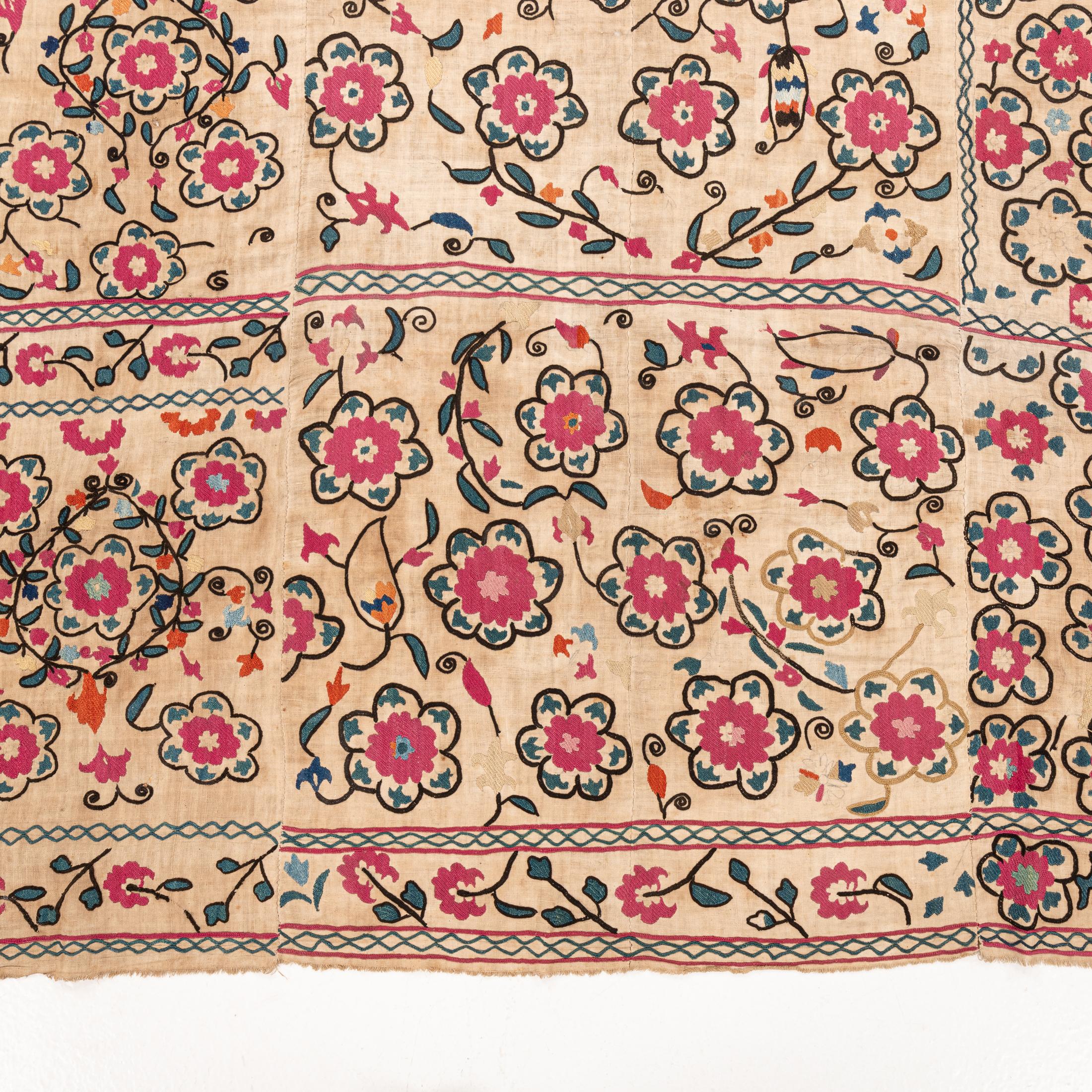 Embroidered Antique Suzani from Ura Tube Tajikistan, 19th C. For Sale