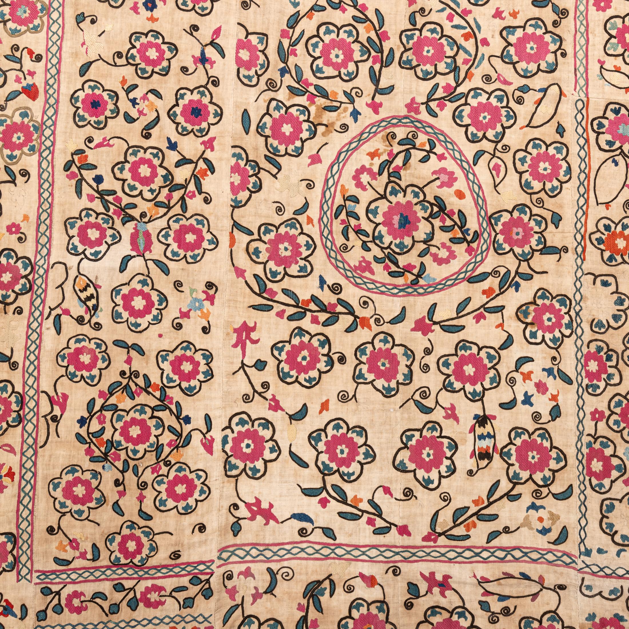 19th Century Antique Suzani from Ura Tube Tajikistan, 19th C. For Sale