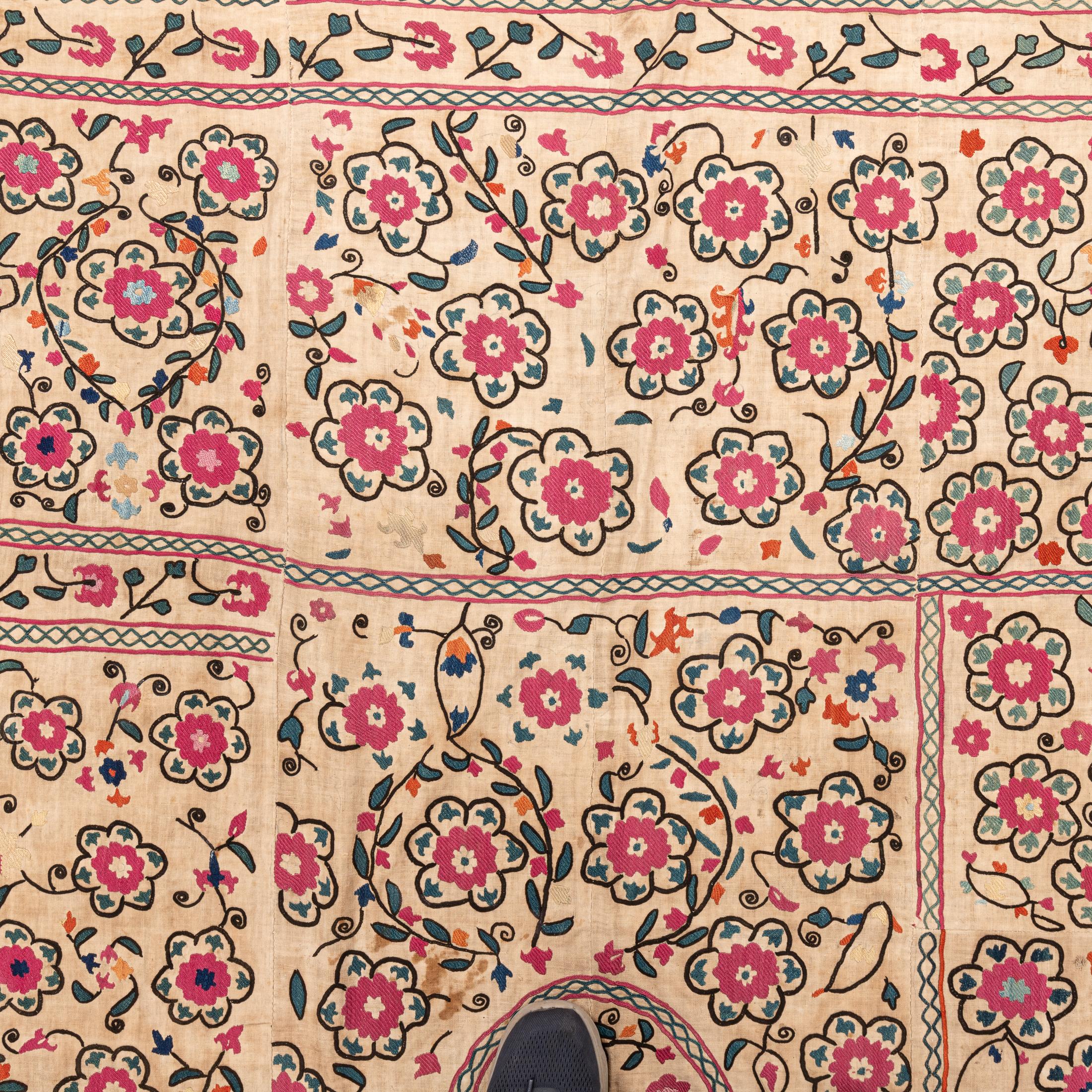 Cotton Antique Suzani from Ura Tube Tajikistan, 19th C. For Sale