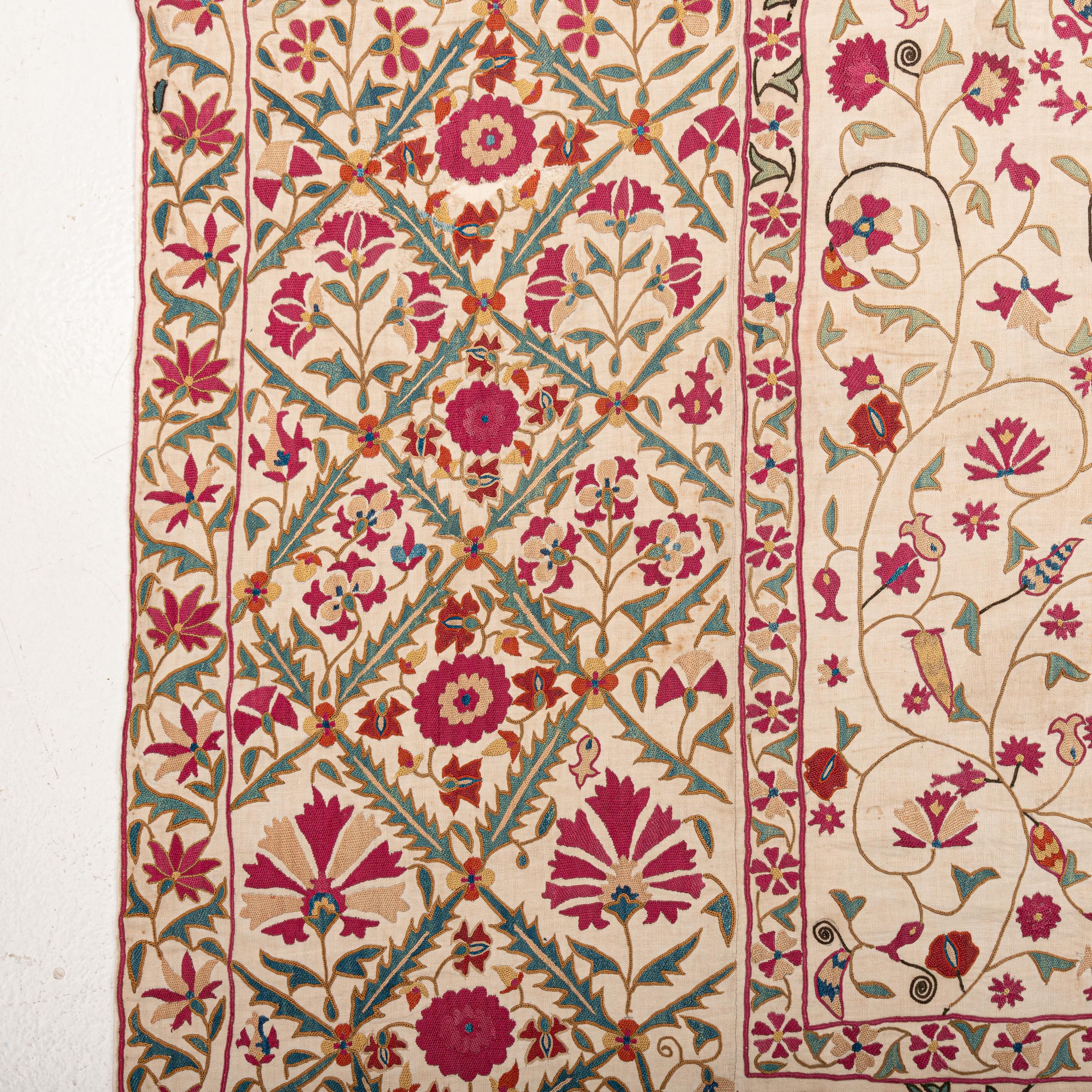 Antique Suzani from Ura Tube , Tajikistan, 19th Century. In Fair Condition In Istanbul, TR